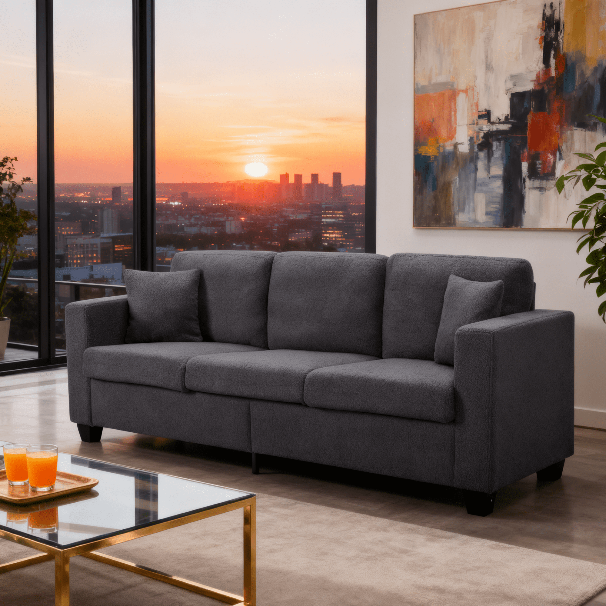 Gewnee 86.6 Modern Sofa Couch,Teddy Velvet 3 Seaters Comfy Couch with Deep Seat for Living Room,2 Pillows,Beige