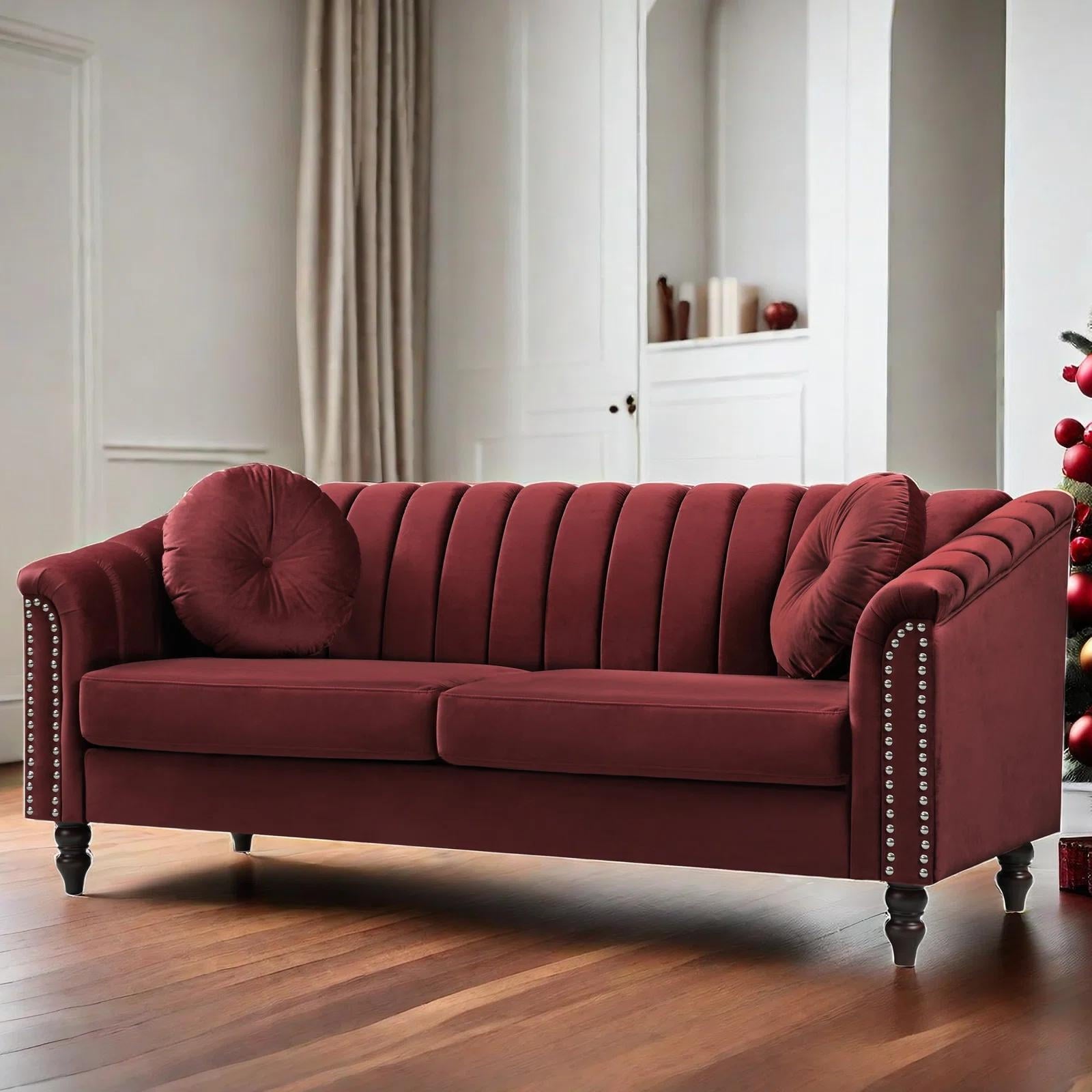 Gewnee 86.6 Modern Sofa Couch,Teddy Velvet 3 Seaters Comfy Couch with Deep Seat for Living Room,2 Pillows,Beige