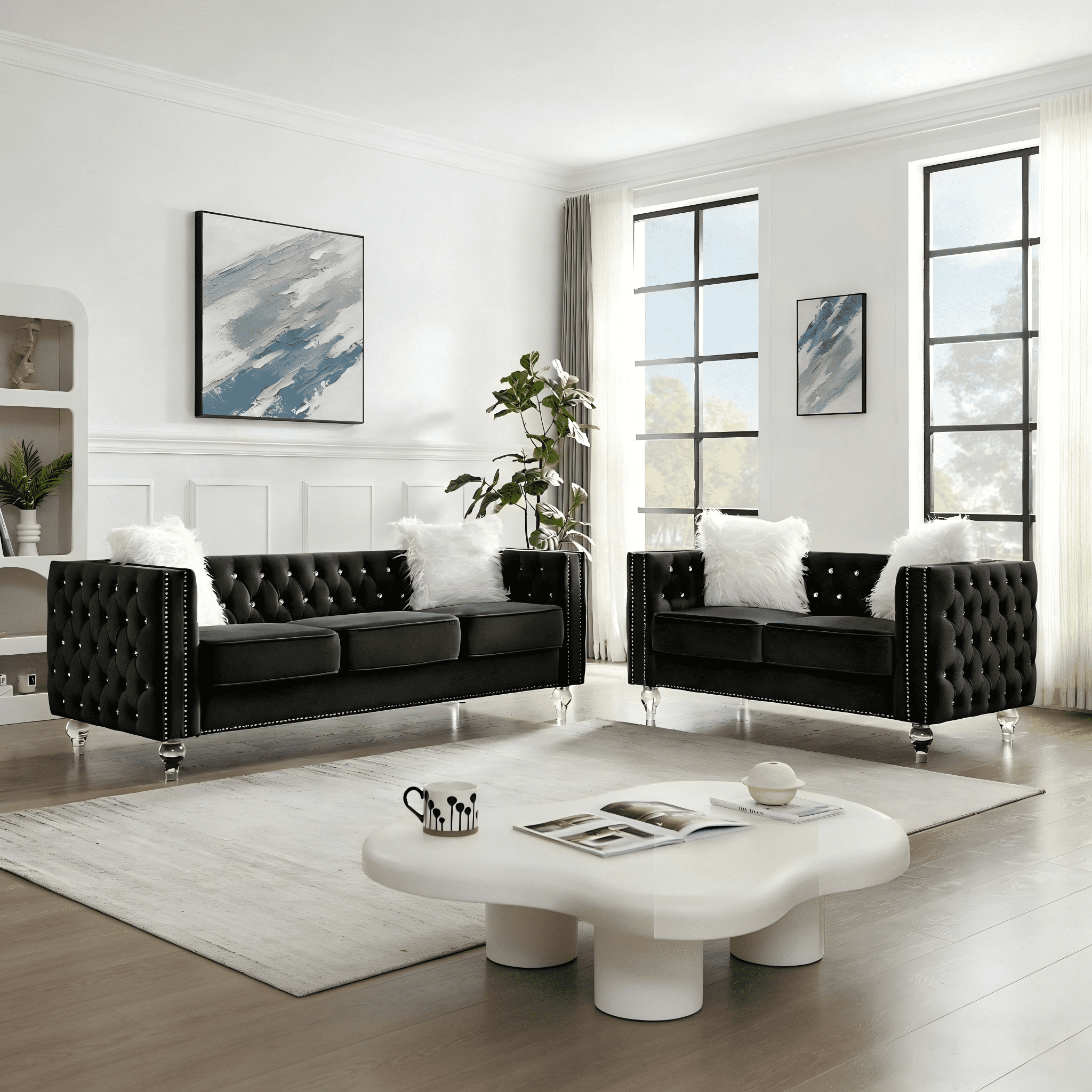 Gewnee 86.6 Modern Sofa Couch,Teddy Velvet 3 Seaters Comfy Couch with Deep Seat for Living Room,2 Pillows,Beige