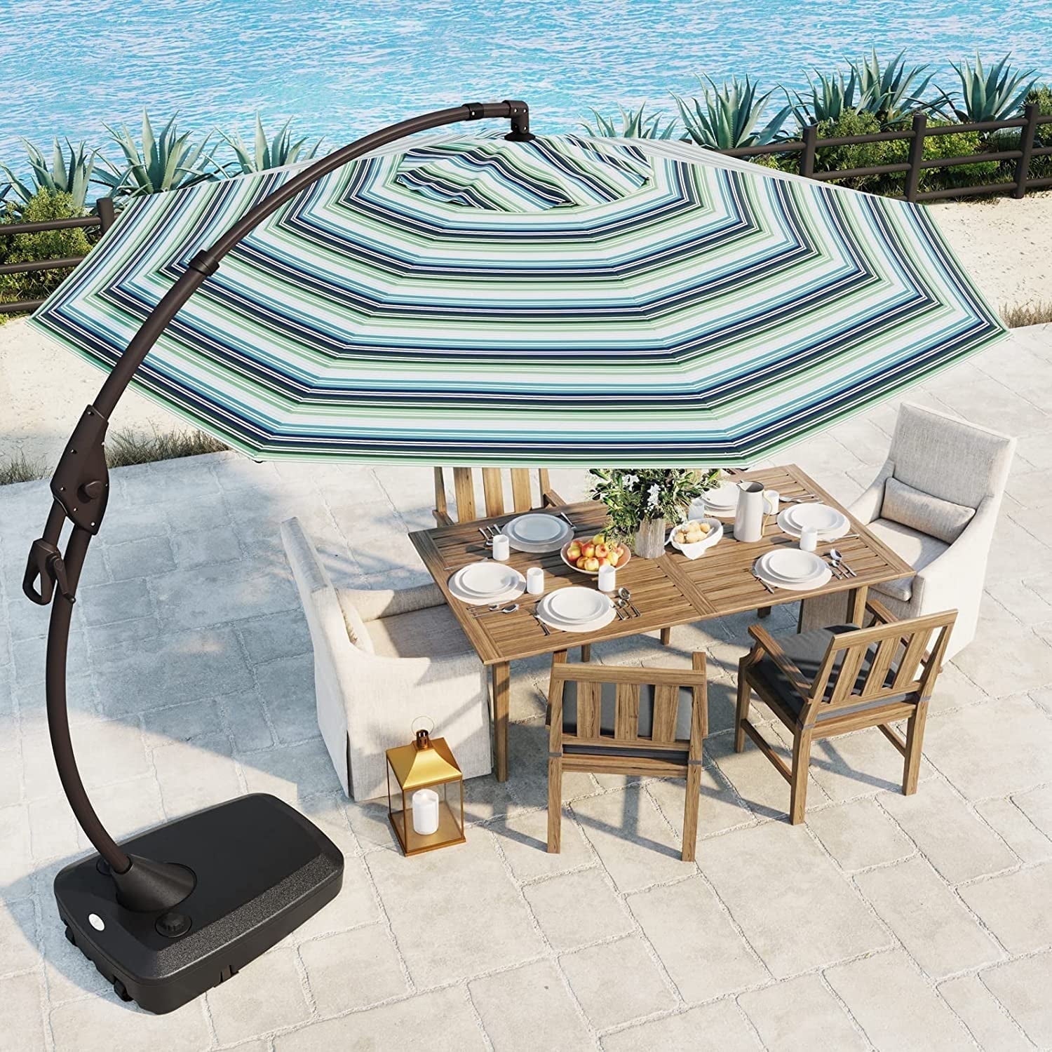 GRANDPATIO 12 ft Deluxe Aluminium Patio Umbrella with Base, Large Offset Outdoor Umbrella, Navy Blue