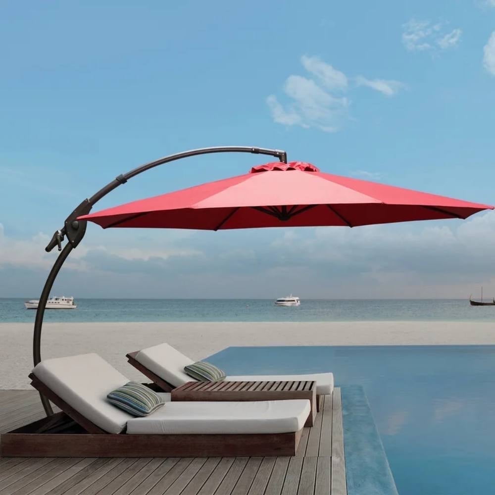 GRANDPATIO 12 Ft Outdoor Umbrella with Base, Large Aluminum Cantilever Offset Umbrella for Patio Pool, Black & White