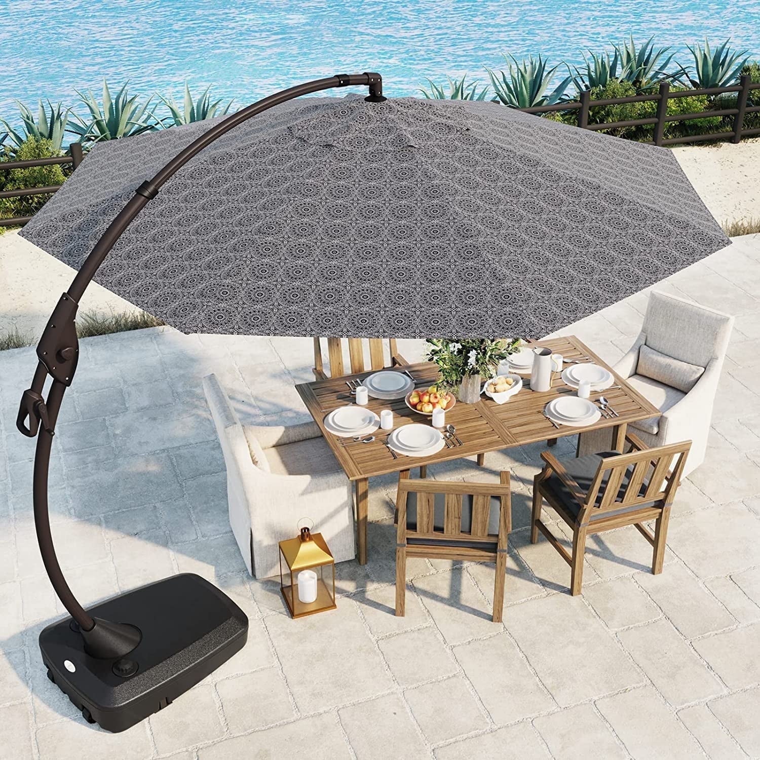 GRANDPATIO 12 ft Deluxe Aluminium Patio Umbrella with Base, Large Offset Outdoor Umbrella, Navy Blue