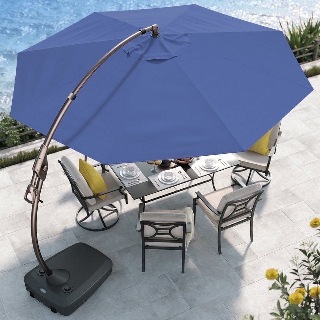GRANDPATIO 12 ft Deluxe Aluminium Patio Umbrella with Base, Large Offset Outdoor Umbrella, Navy Blue