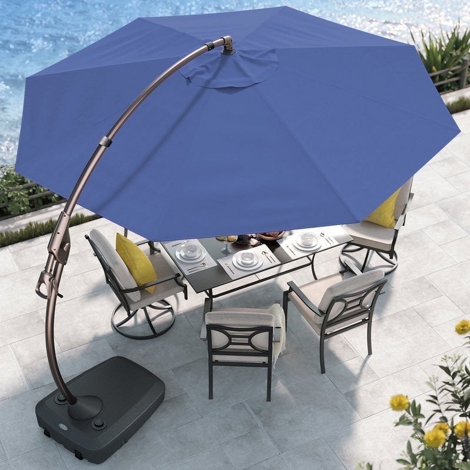 GRANDPATIO 12 Ft Outdoor Umbrella with Base, Large Aluminum Cantilever Offset Umbrella for Patio Pool, Black & White