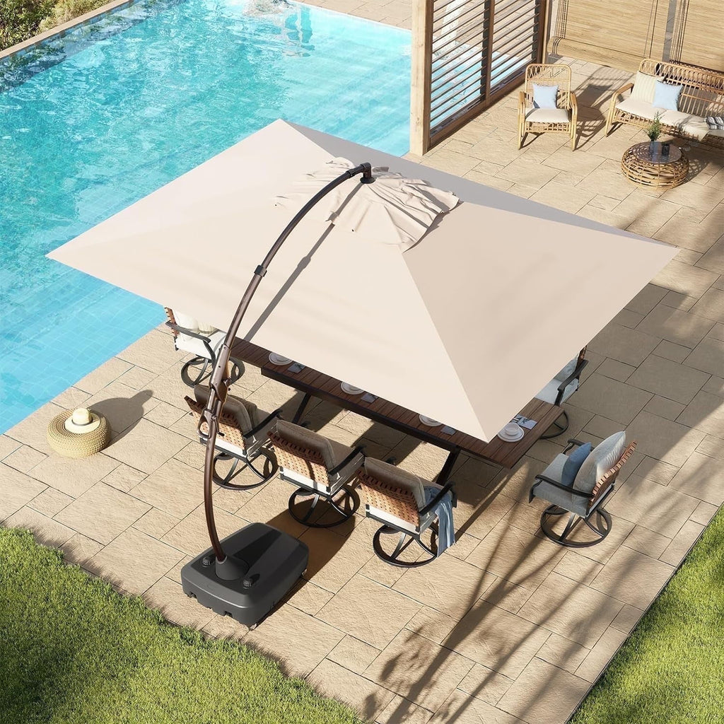 GRANDPATIO Patio Umbrellas 10x13 FT Rectangular Offset Umbrella, Large Patio Cantilever Umbrella with Base Aluminum Outdoor Umbrella for Garden Poolside, Champagne