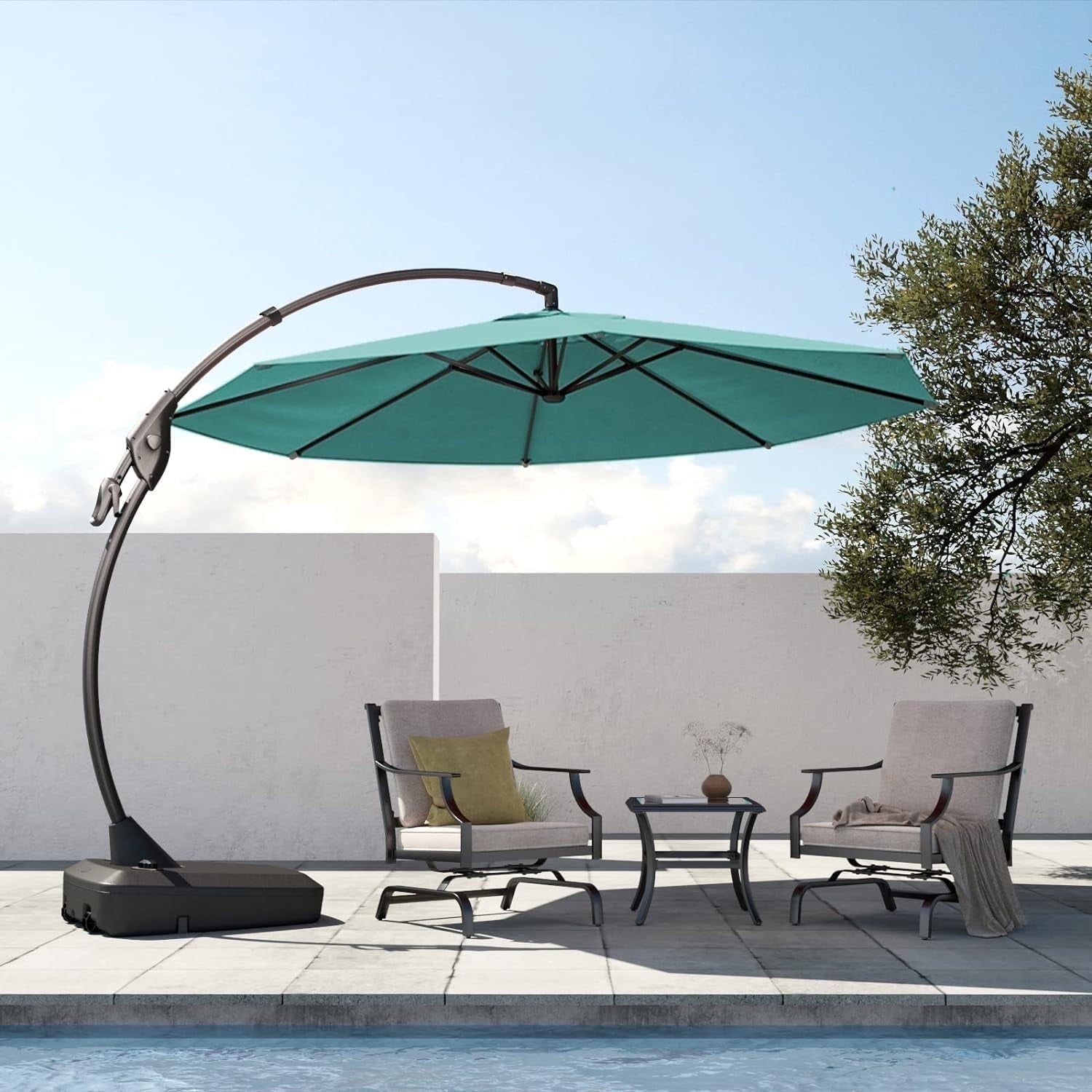 GRANDPATIO 12 ft Deluxe Aluminium Patio Umbrella with Base, Large Offset Outdoor Umbrella, Navy Blue