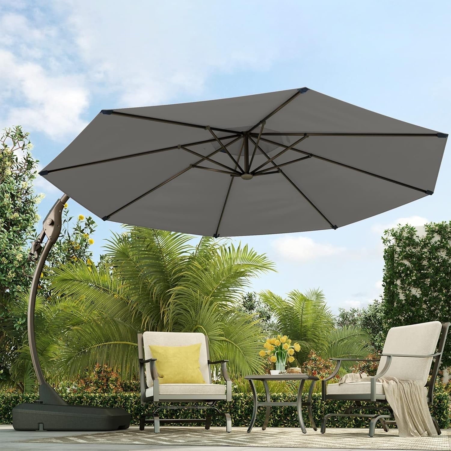 GRANDPATIO 12 ft Deluxe Aluminium Patio Umbrella with Base, Large Offset Outdoor Umbrella, Navy Blue