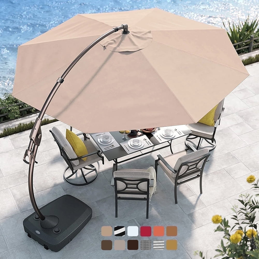GRANDPATIO 12 Ft Outdoor Umbrella with Base, Large Aluminum Cantilever Offset Umbrella for Patio Pool, Black & White