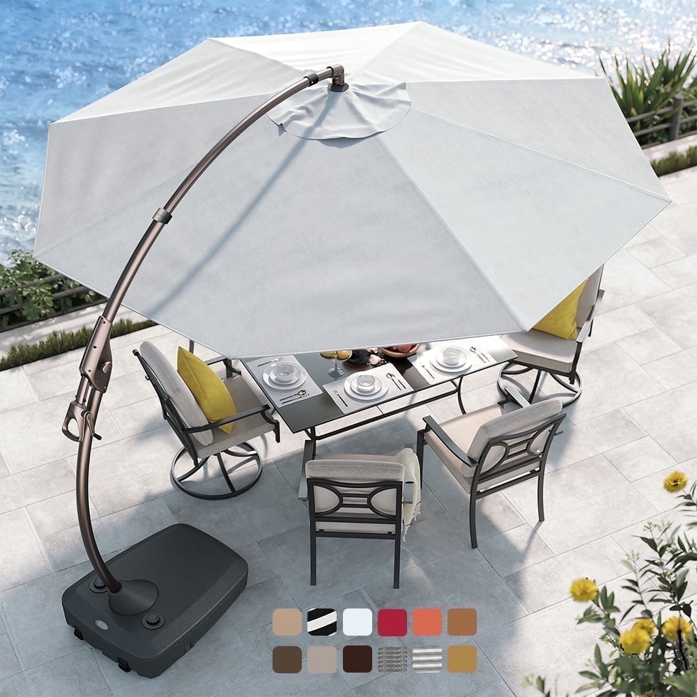 GRANDPATIO 12 ft Deluxe Aluminium Patio Umbrella with Base, Large Offset Outdoor Umbrella, Navy Blue