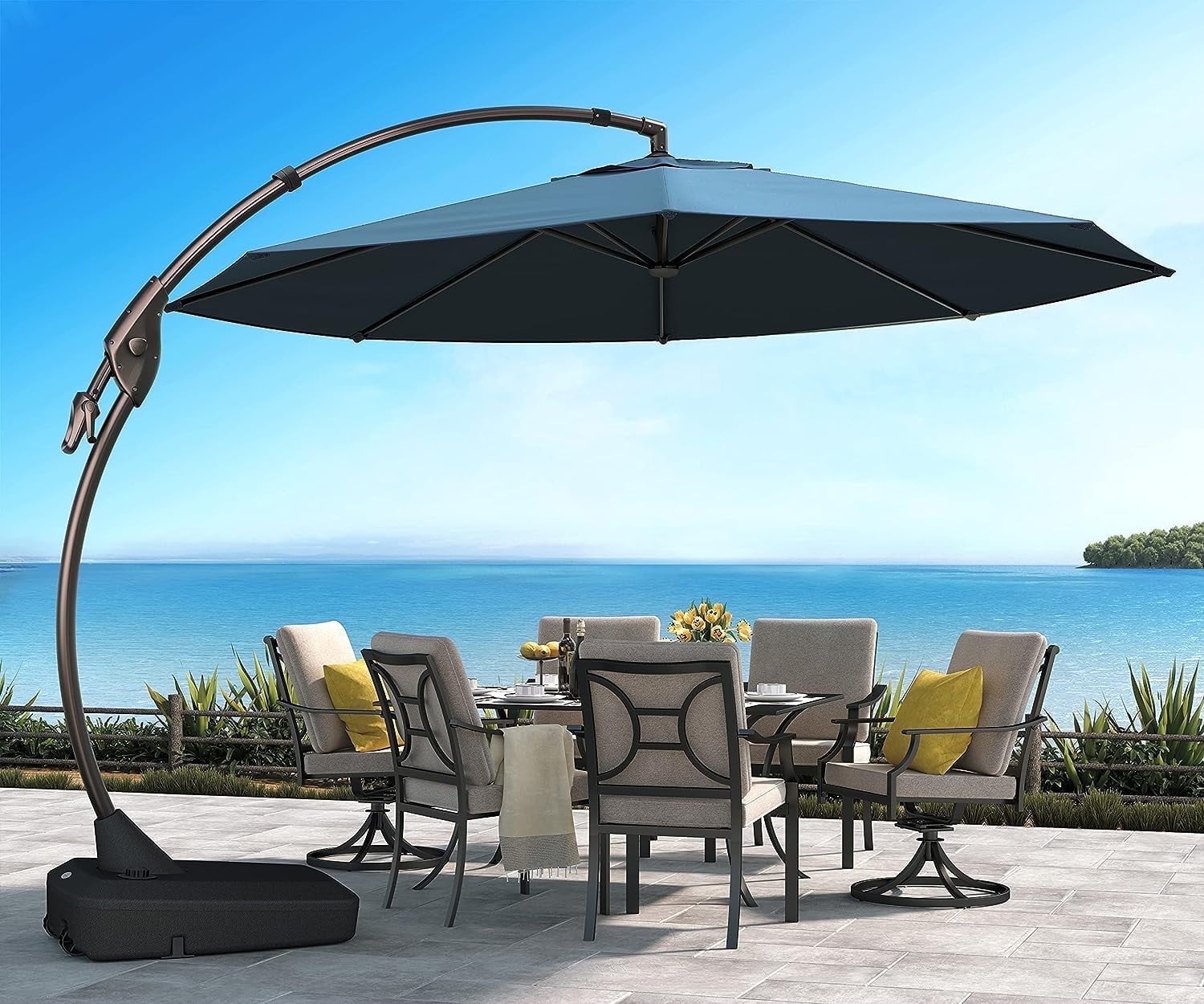 GRANDPATIO 12 ft Deluxe Aluminium Patio Umbrella with Base, Large Offset Outdoor Umbrella, Navy Blue