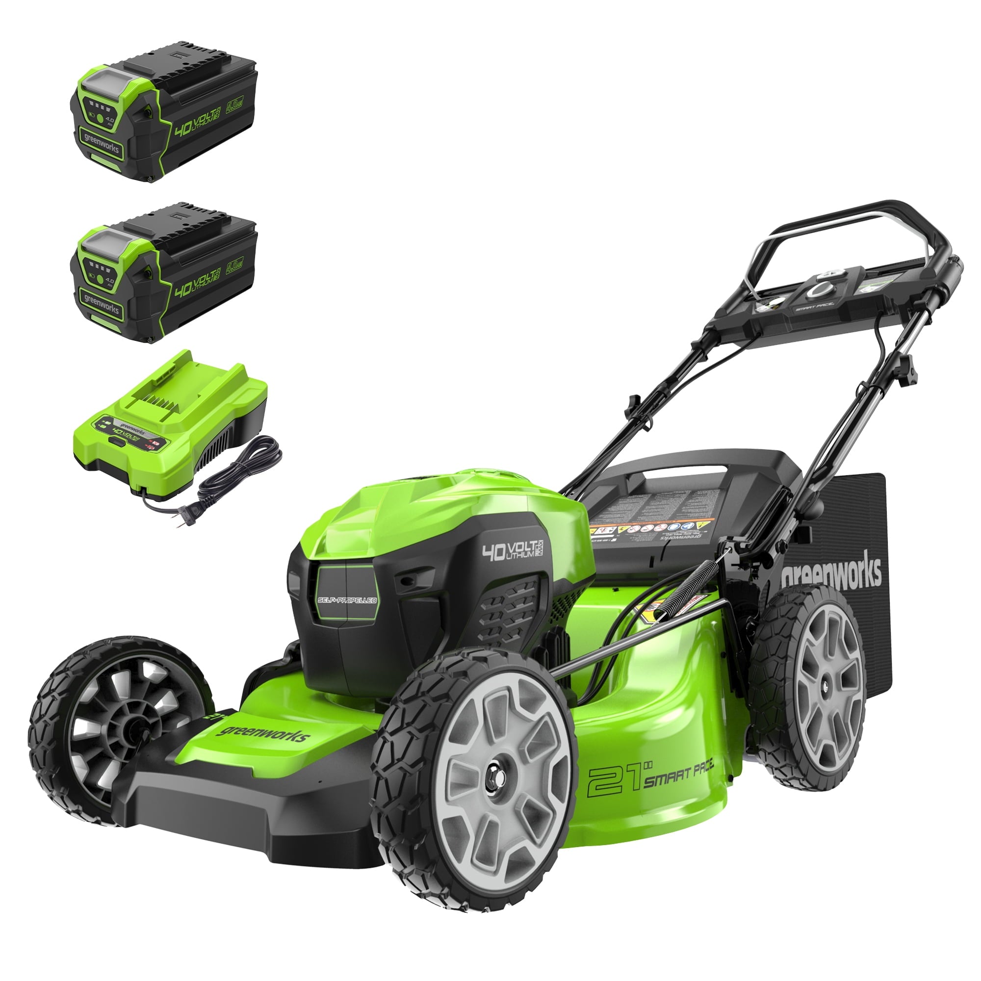 Greenworks 40V 21 Brushless Self-Propelled Lawn Mower, 2 x 4Ah USB (Power Bank) Batteries and Charger Included MO40L4413