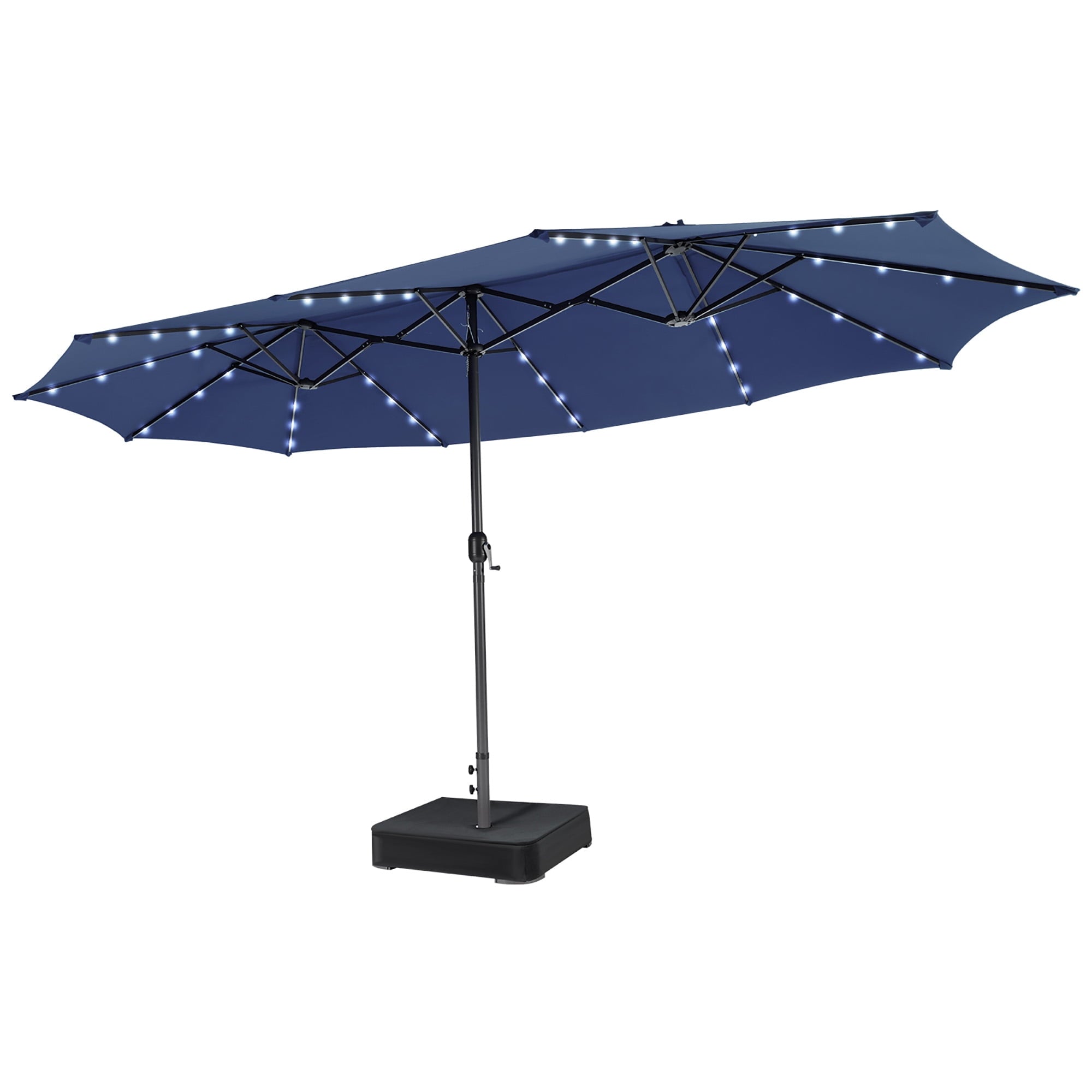 Gymax Outdoor 15' Double-Sided Patio Umbrella 48 Solar LED Lights Crank & Base Coffee