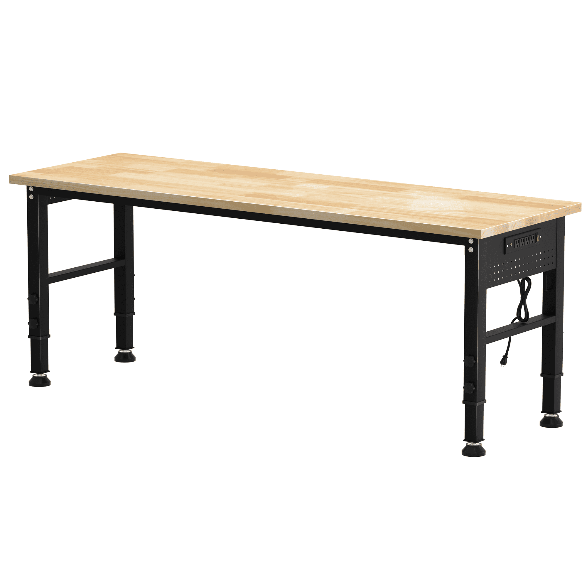 HARIPUL 96 inch Adjustable Workbench, 2000 LBS Heavy Duty Workstation with Power Outlets & Pegboard, Solid Rubber Wood Top Work Table for Garage, Workshop, Office, Commercial Use