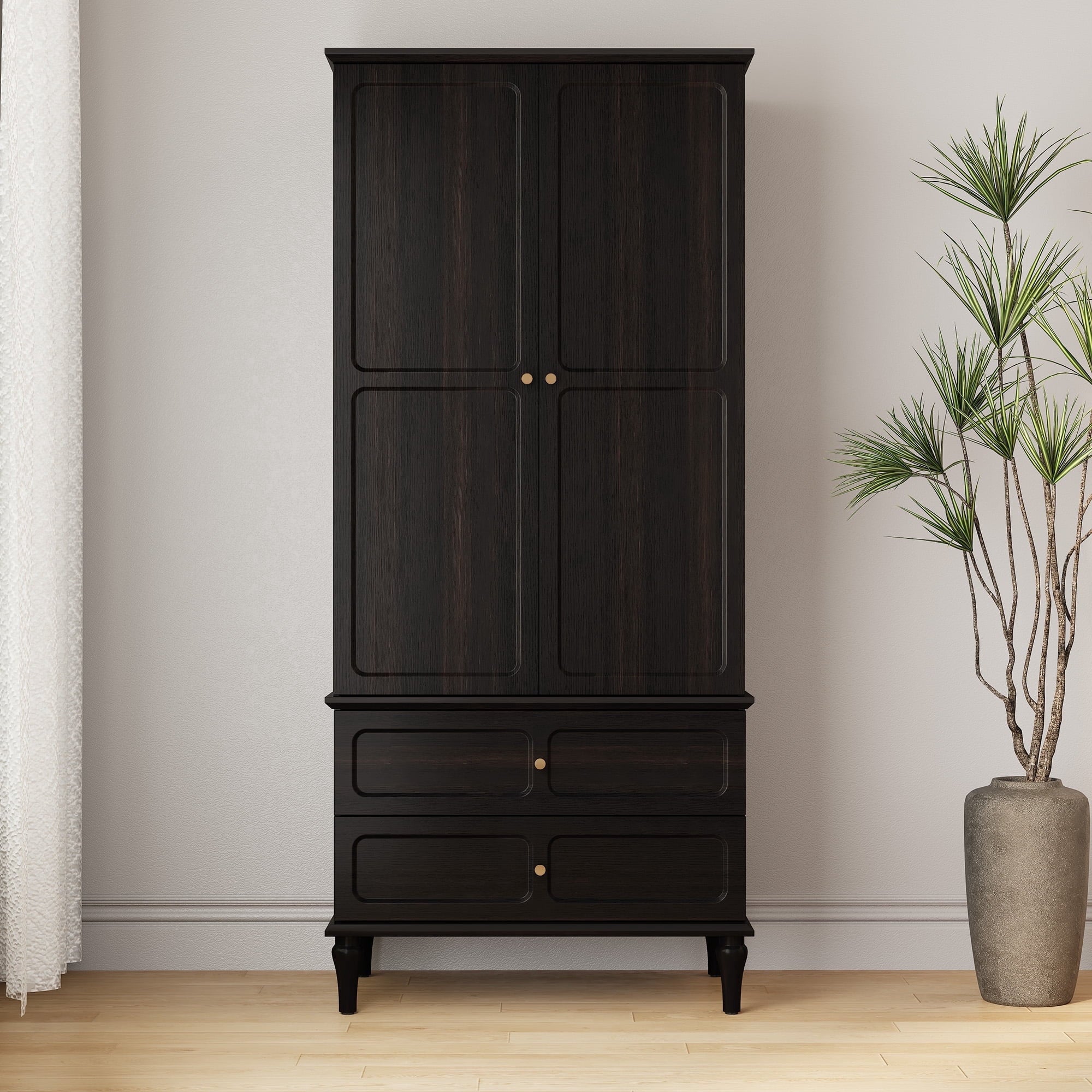 HLR 71 Tall Modern Wood Armoire Wardrobe Closet, Freestanding Cabinet with Hanging Rod for Bedroom, Brown