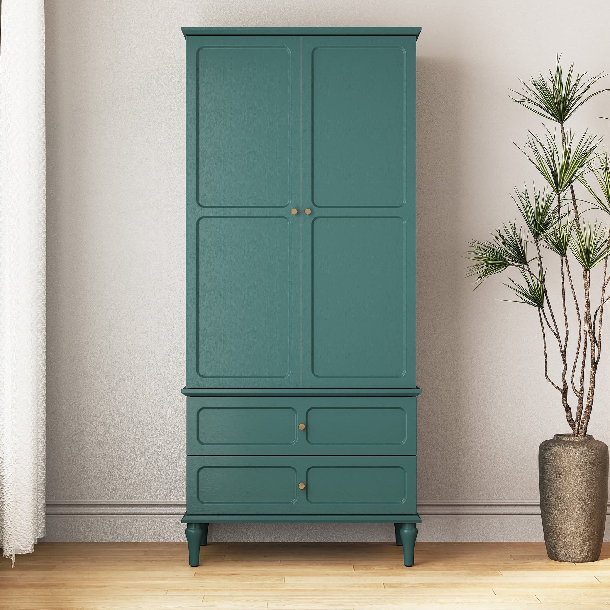 HLR 71 Tall Modern Wood Armoire Wardrobe Closet, Freestanding Cabinet with Hanging Rod for Bedroom, Brown