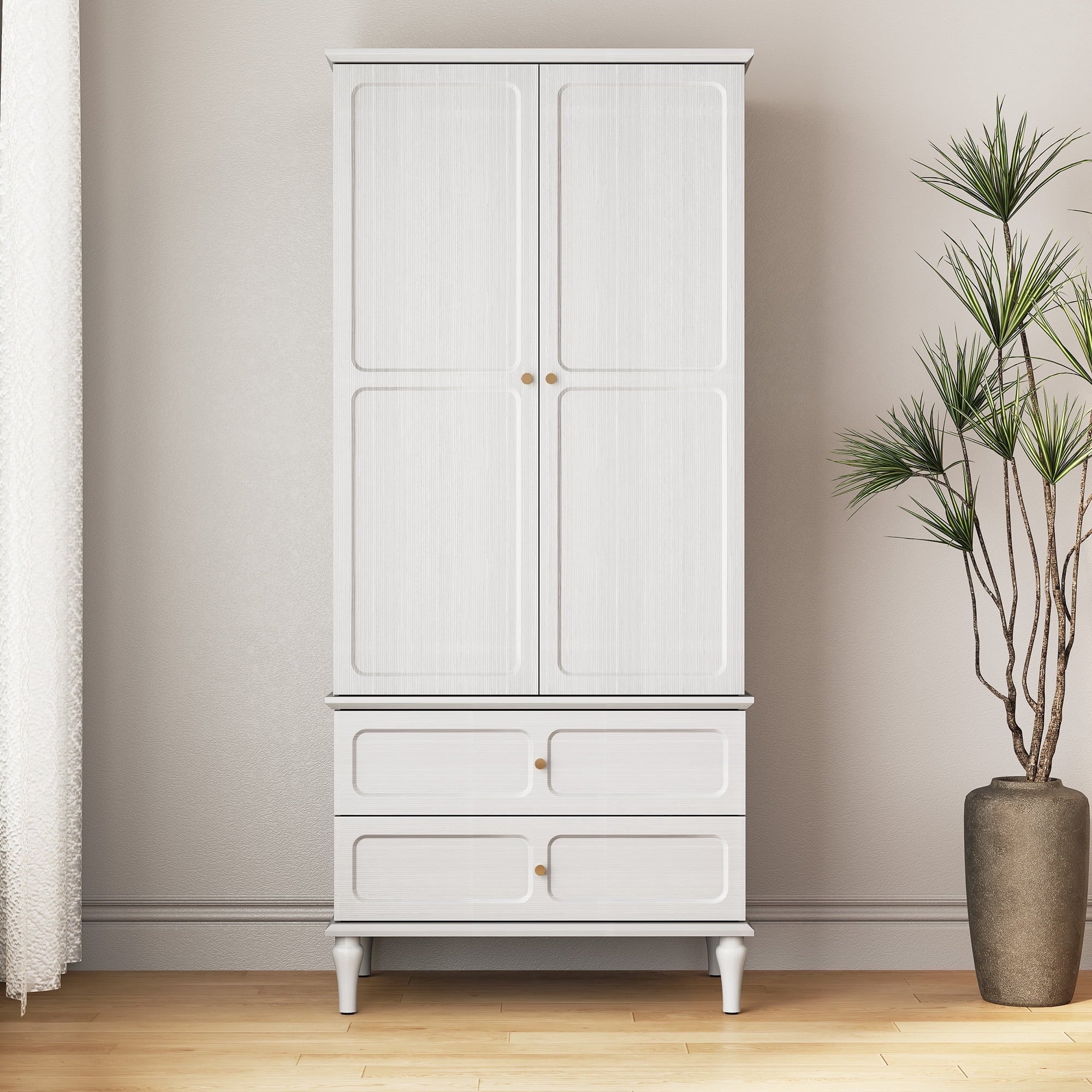 HLR 71 Tall Modern Wood Armoire Wardrobe Closet, Freestanding Cabinet with Hanging Rod for Bedroom, Brown