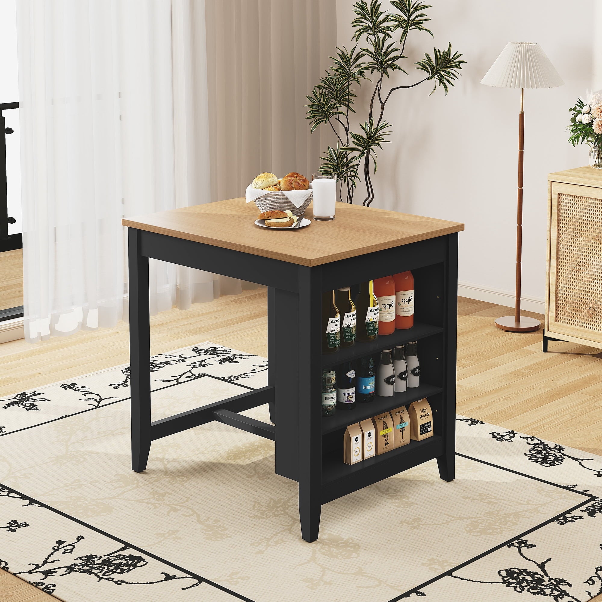 HLR 24.8 Bar Stools, Farmhouse Set of 2 Bar Chairs with Cushion for Kitchen, Dining Room, Cafe Black