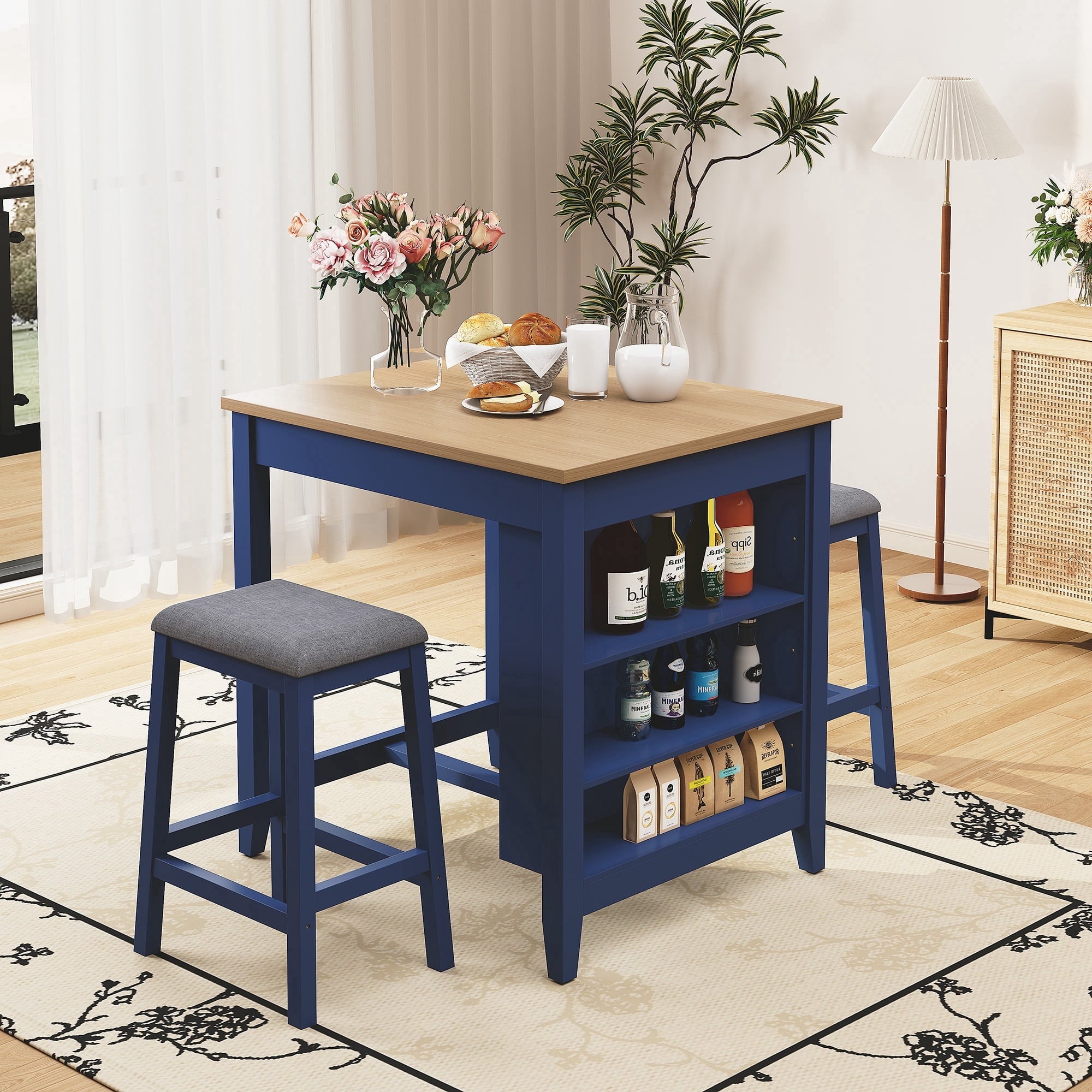 HLR 24.8 Bar Stools, Farmhouse Set of 2 Bar Chairs with Cushion for Kitchen, Dining Room, Cafe Black