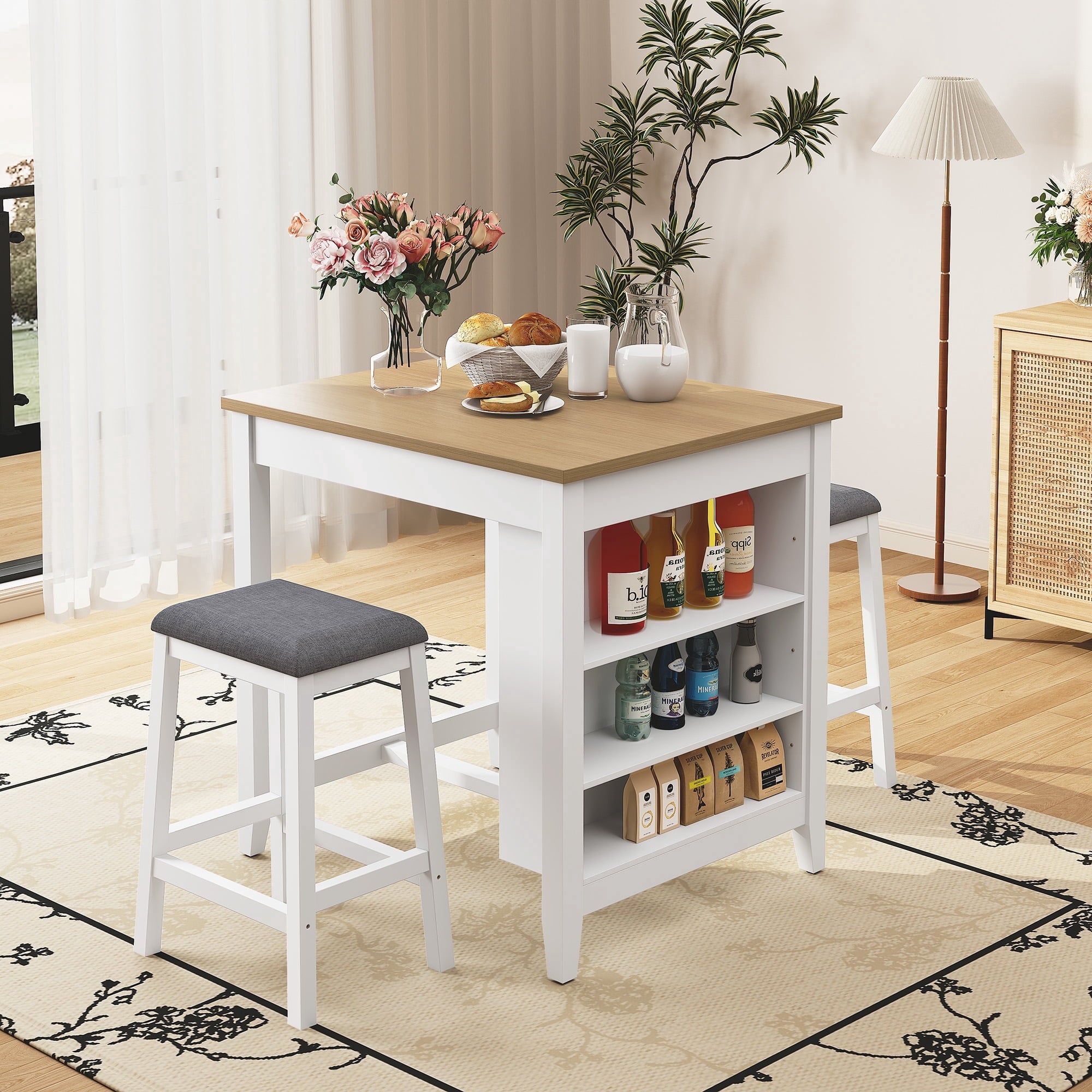 HLR 24.8 Bar Stools, Farmhouse Set of 2 Bar Chairs with Cushion for Kitchen, Dining Room, Cafe Black