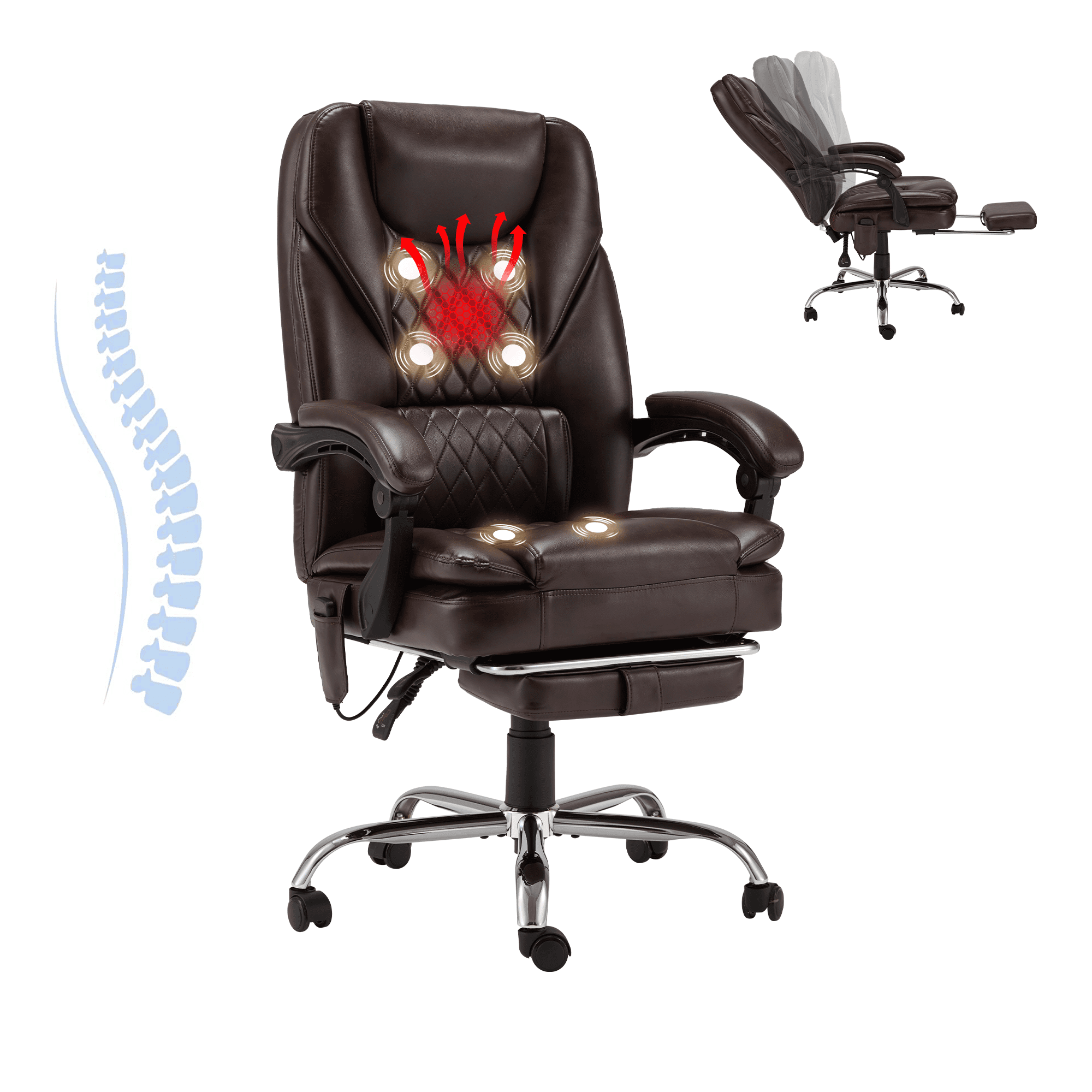 HOMREST Ergonomic Office Chair with 6-Point Massage & Heating, Adjustable Executive Desk Chair with Retractable Footrest, PU Leather Home Office Desk Chair for Home & Office (Black)