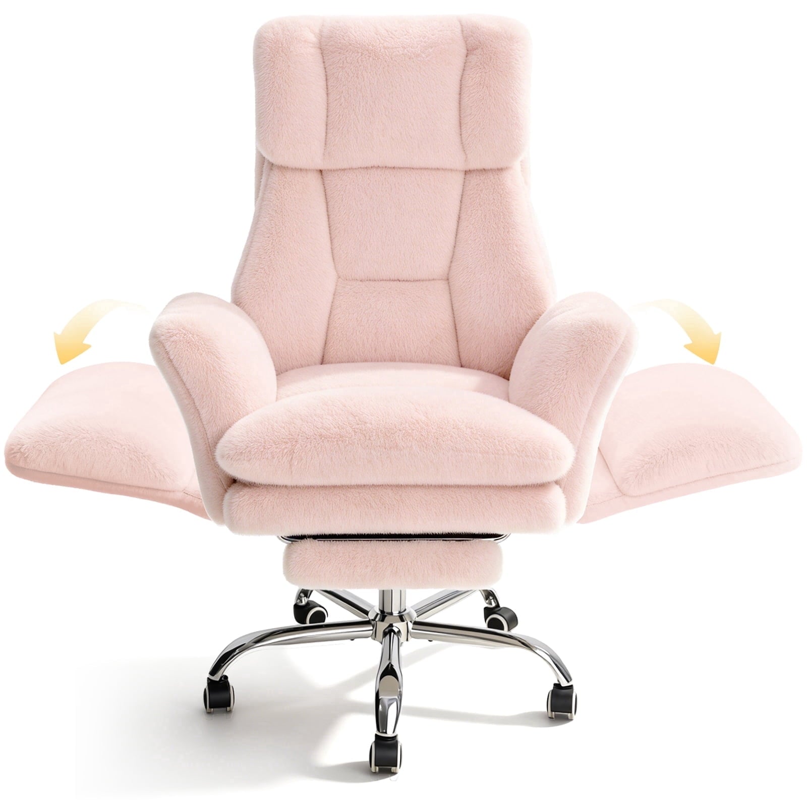 Patbrela Big and Tall Office Chair, Cloud Plush Swivel Desk Chair with 6-Level Adjustable Armrests, Home Ergonomic Executive Office Chair for Work, Gaming, Beige