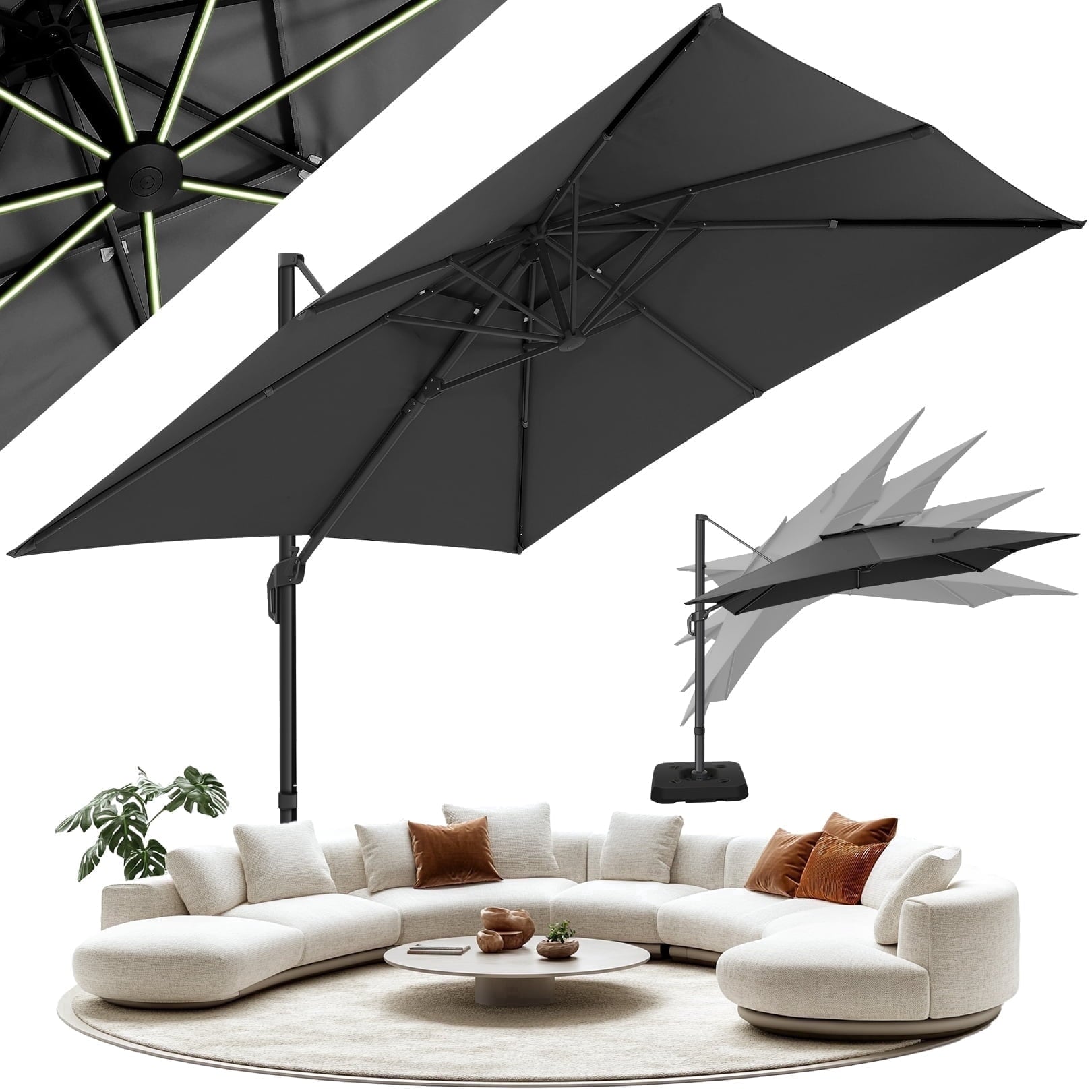 HOTEEL 10ft Patio Umbrella Outdoor Square Large Cantilever Windproof Offset and Heavy Duty Sun Umbrella for Garden Deck Pool，Gray