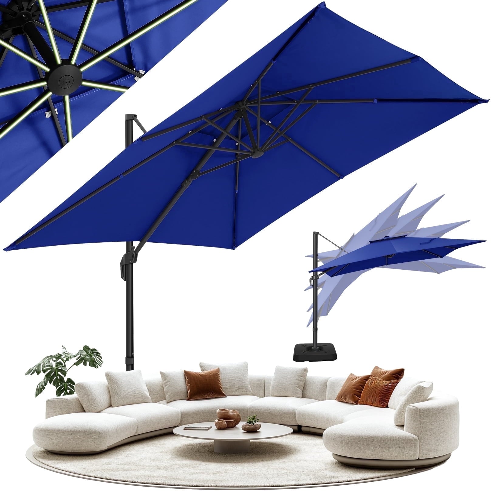 HOTEEL 10ft Patio Umbrella Outdoor Square Large Cantilever Windproof Offset and Heavy Duty Sun Umbrella for Garden Deck Pool，Gray
