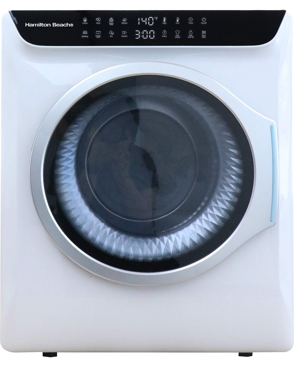 Hamilton Beach 13 lbs. Compact Tumble Dryer with Touchscreen Controls, 8 Drying Modes, Delay Start, Adjustable Heat Levels, Child Lock, Air-Vented Port, White