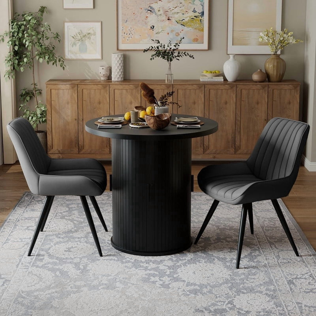 Hawsaiy 3-Piece Dining Table Set for 2, 31.5 Round Dining Table Set with 2 Upholstered Dining Chairs, Modern Farmhouse Table Set for Dining Room (Black+Black)