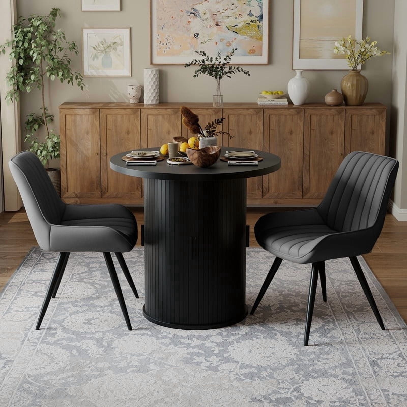 Hawsaiy 3-Piece Dining Table Set for 2, 31.5 Round Dining Table Set with 2 Upholstered Dining Chairs, Modern Farmhouse Table Set for Dining Room (Black+Black)