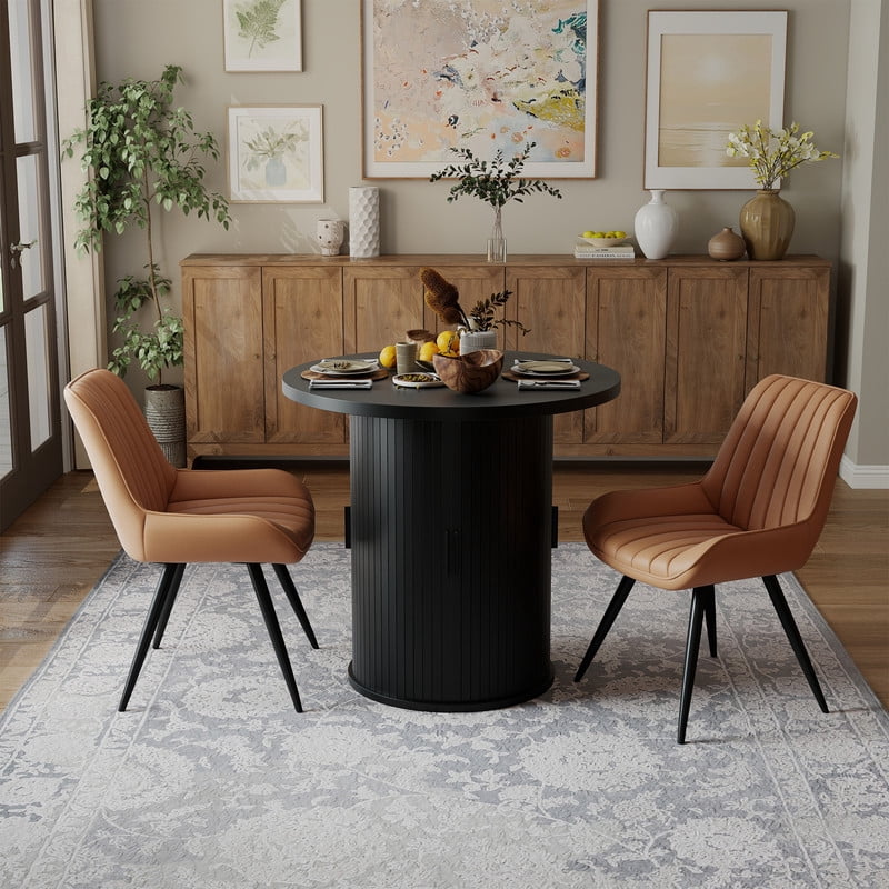 Hawsaiy 3-Piece Dining Table Set for 2, 31.5 Round Dining Table Set with 2 Upholstered Dining Chairs, Modern Farmhouse Table Set for Dining Room (Black+Black)