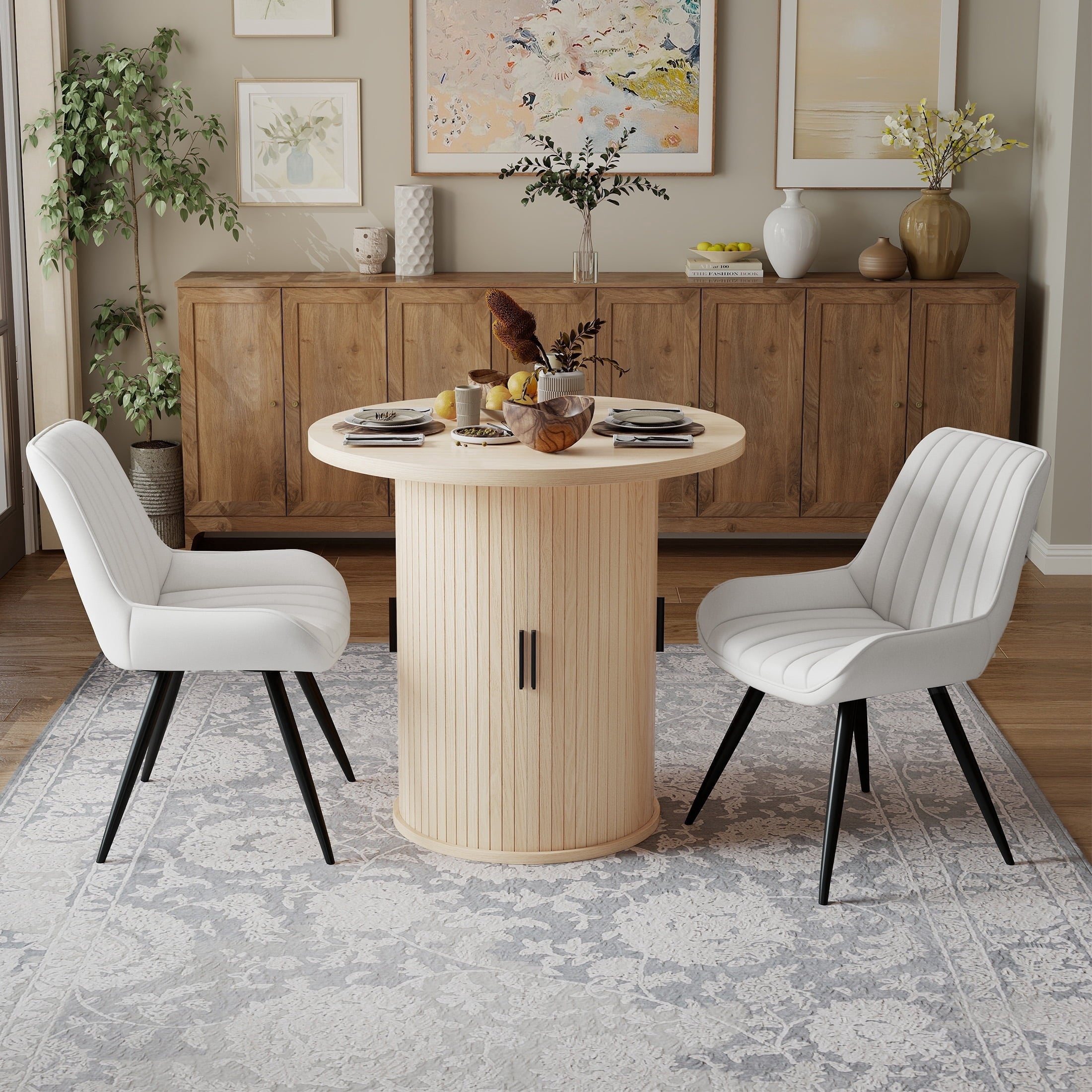 Hawsaiy 3-Piece Dining Table Set for 2, 31.5 Round Dining Table Set with 2 Upholstered Dining Chairs, Modern Farmhouse Table Set for Dining Room (Black+Black)