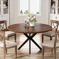 Hawsaiy 47 Round Dining Table for 4-6, Modern Farmhouse Kitchen Table with Metal Legs, Wood Circle Dinner Table for Kitchen & Dining Room, Walnut