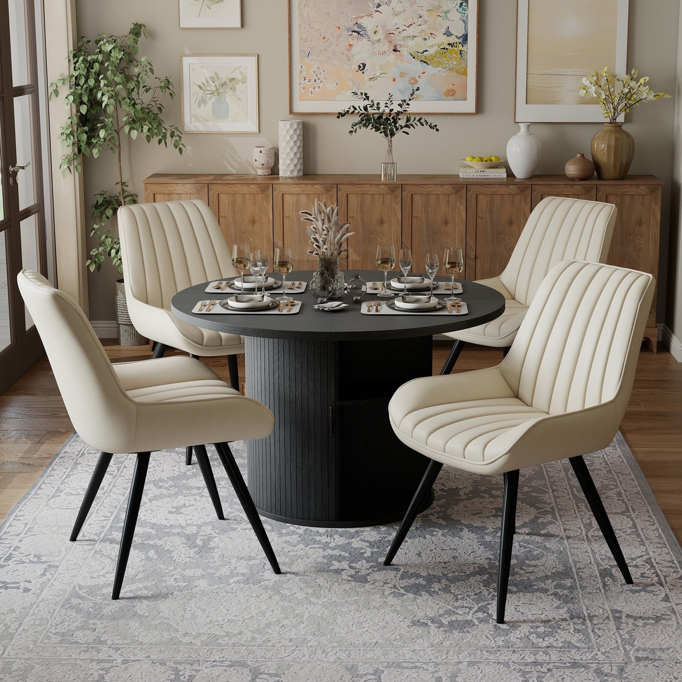 Hawsaiy 3-Piece Dining Table Set for 2, 31.5 Round Dining Table Set with 2 Upholstered Dining Chairs, Modern Farmhouse Table Set for Dining Room (Black+Black)
