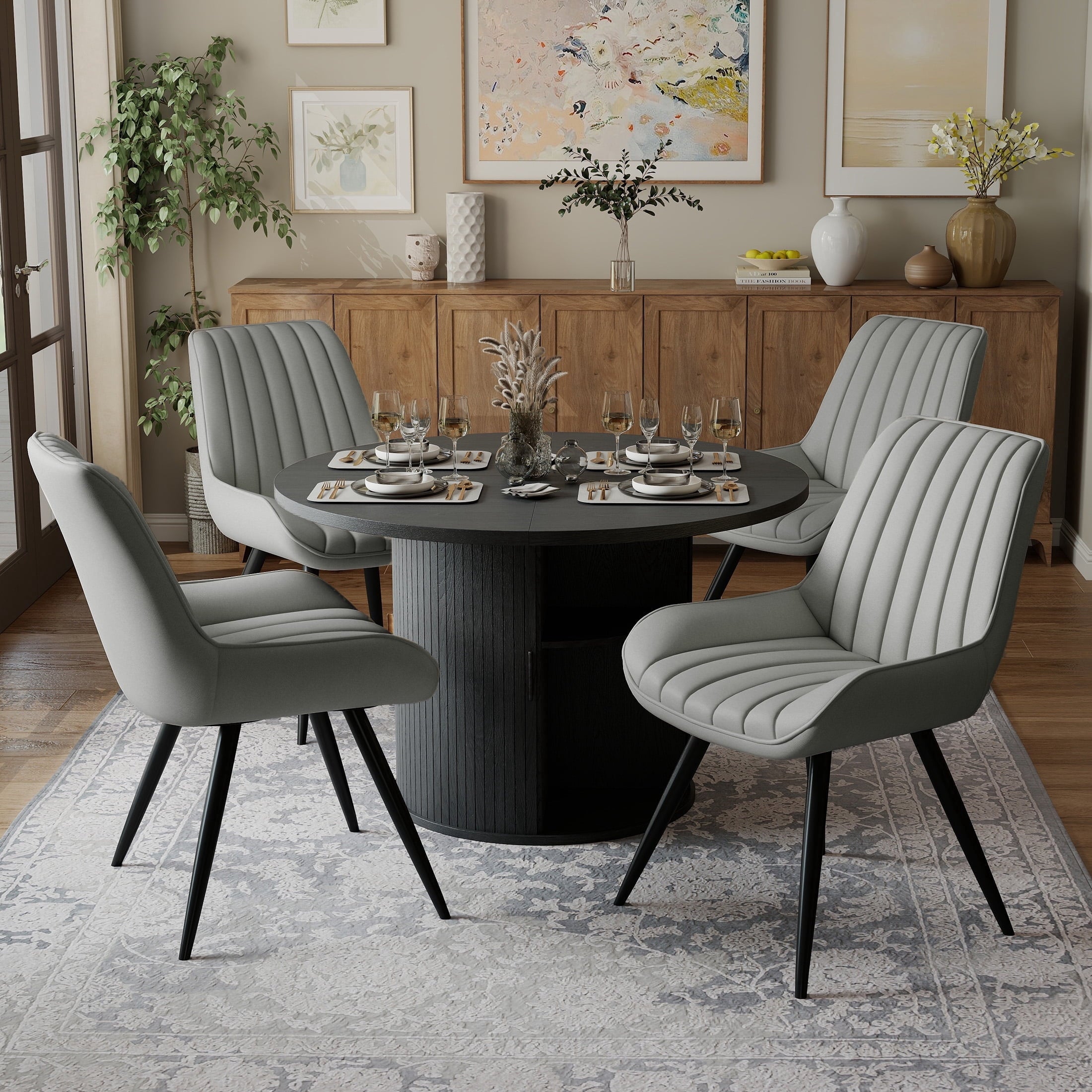 Hawsaiy 3-Piece Dining Table Set for 2, 31.5 Round Dining Table Set with 2 Upholstered Dining Chairs, Modern Farmhouse Table Set for Dining Room (Black+Black)