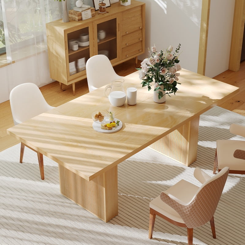 Hawsaiy 78 Rectangular Farmhouse Dining Table for 6–8, Large Kitchen Table with Grooved Wood Base, Thick Waterproof Top for Dining Room, Walnut