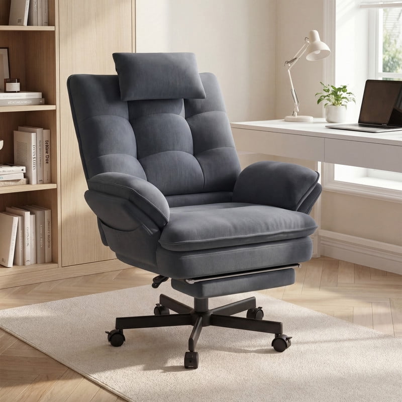 Hawsaiy Big and Tall Office Chair with Footrest, Ergonomic Executive Desk Chair with Flip-Up Arms, Reclining High Back Computer Chair with Headrest & Side Pockets, White