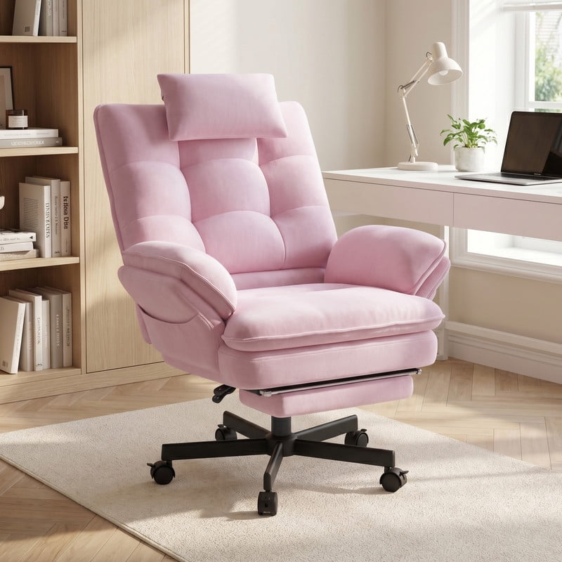 Hawsaiy Big and Tall Office Chair with Footrest, Ergonomic Executive Desk Chair with Flip-Up Arms, Reclining High Back Computer Chair with Headrest & Side Pockets, White
