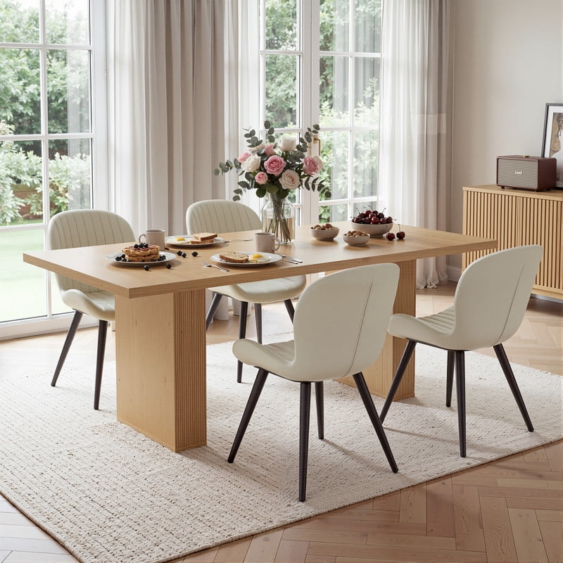 Hawsaiy Dining Table Set for 4, 78 Farmhouse Dining Table with 4 Upholstered Dining Chairs, Large Kitchen Table Set with Modern Shell Back Chairs & Metal Legs for Dining Room(Walnut + Black)