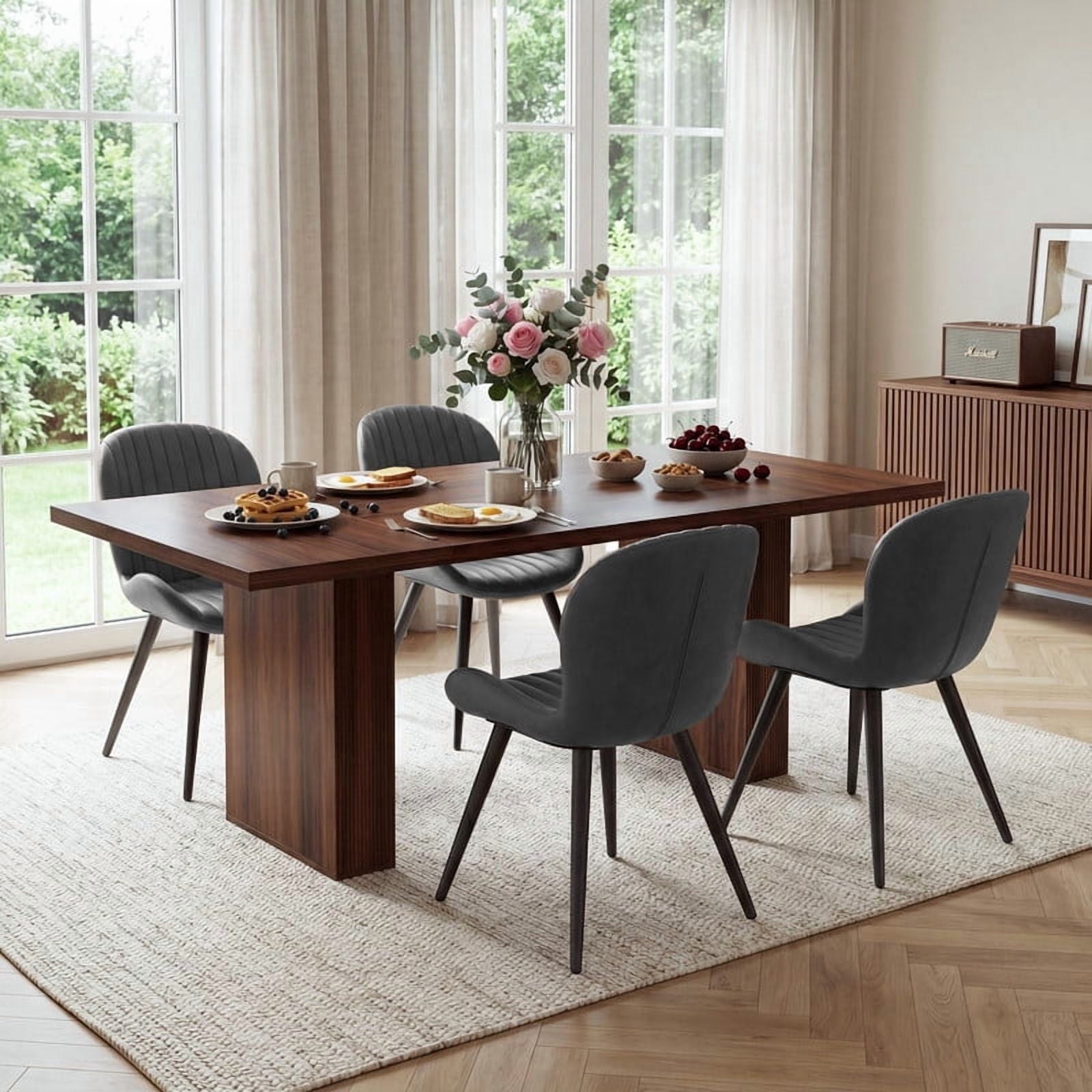 Hawsaiy Dining Table Set for 4, 78 Farmhouse Dining Table with 4 Upholstered Dining Chairs, Large Kitchen Table Set with Modern Shell Back Chairs & Metal Legs for Dining Room(Walnut + Black)