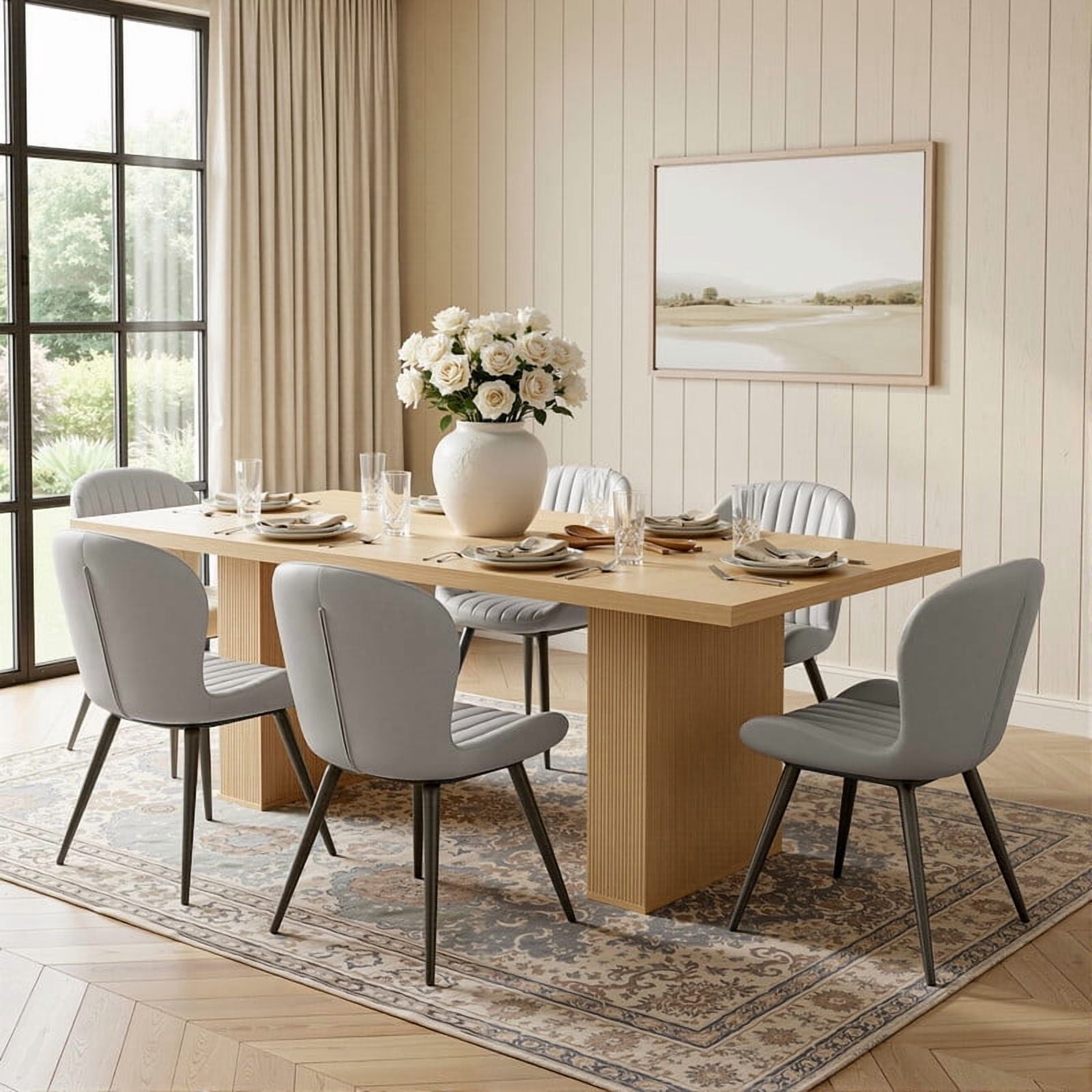 Hawsaiy Dining Table Set for 4, 78 Farmhouse Dining Table with 4 Upholstered Dining Chairs, Large Kitchen Table Set with Modern Shell Back Chairs & Metal Legs for Dining Room(Walnut + Black)