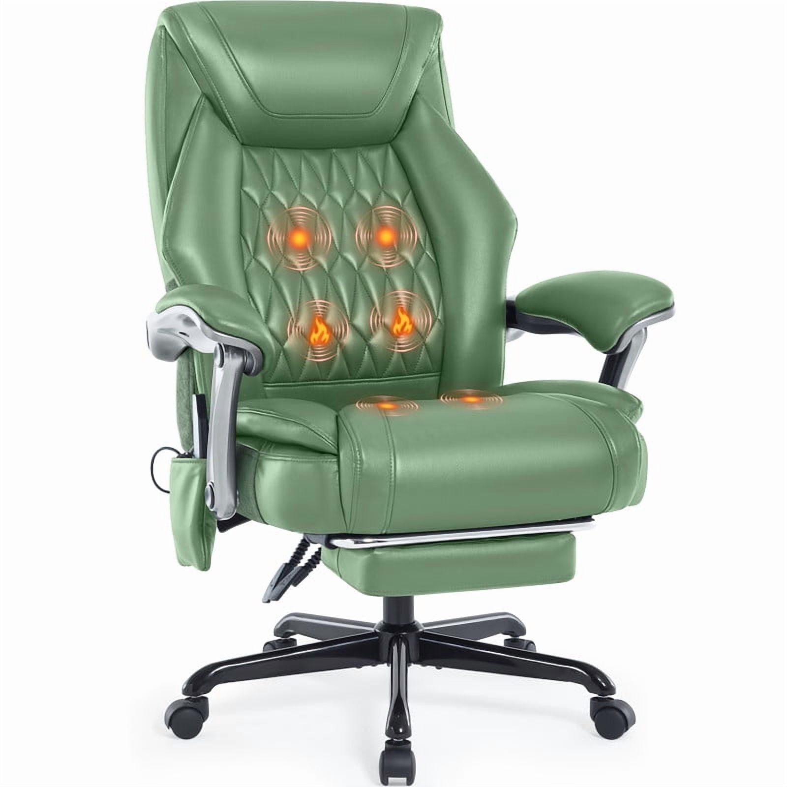 Heated Massage Office Chair with 6 Points Vibration, Reclining Ergonomic Desk Chair with Footrest for Extra Comfort, PU Leather High Back Executive Computer Chair, Thick Padded Massage Chair