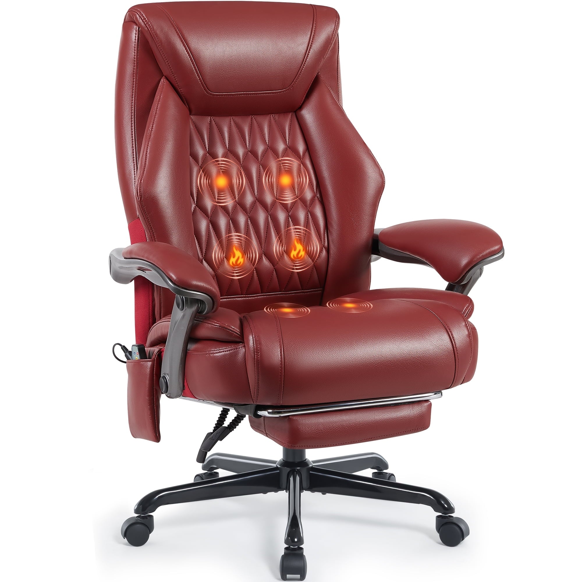 Heated Massage Office Chair with 6 Points Vibration, Reclining Ergonomic Desk Chair with Footrest for Extra Comfort, PU Leather High Back Executive Computer Chair, Thick Padded Massage Chair