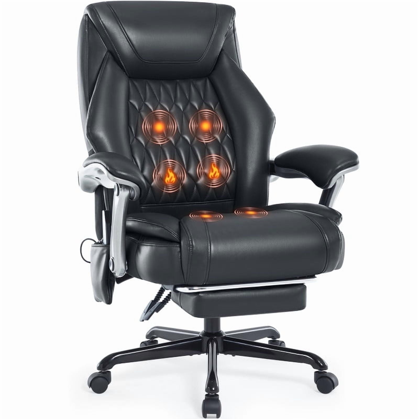 Heated Massage Office Chair with 6 Points Vibration, Reclining Ergonomic Desk Chair with Footrest for Extra Comfort, PU Leather High Back Executive Computer Chair, Thick Padded Massage Chair