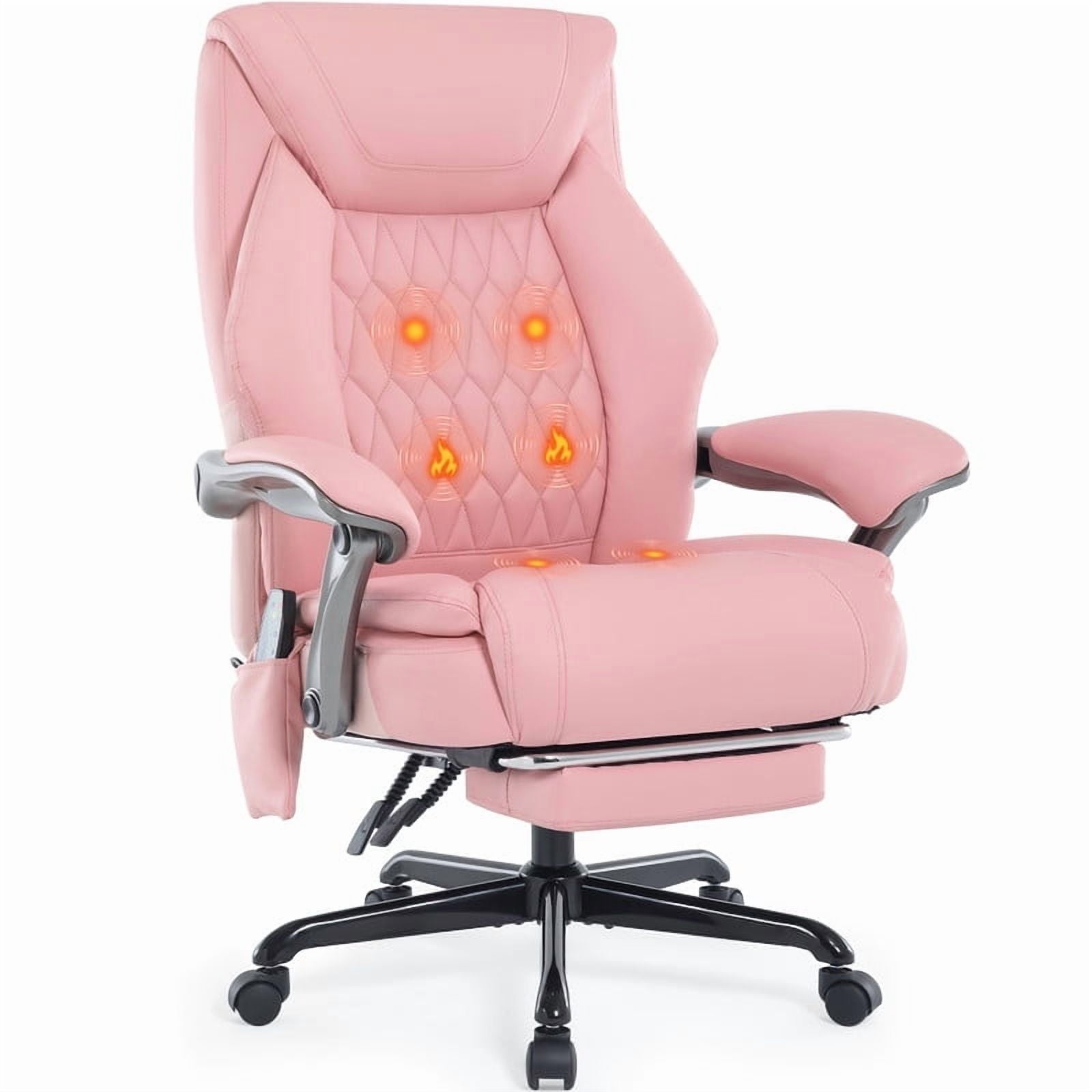Heated Massage Office Chair with 6 Points Vibration, Reclining Ergonomic Desk Chair with Footrest for Extra Comfort, PU Leather High Back Executive Computer Chair, Thick Padded Massage Chair
