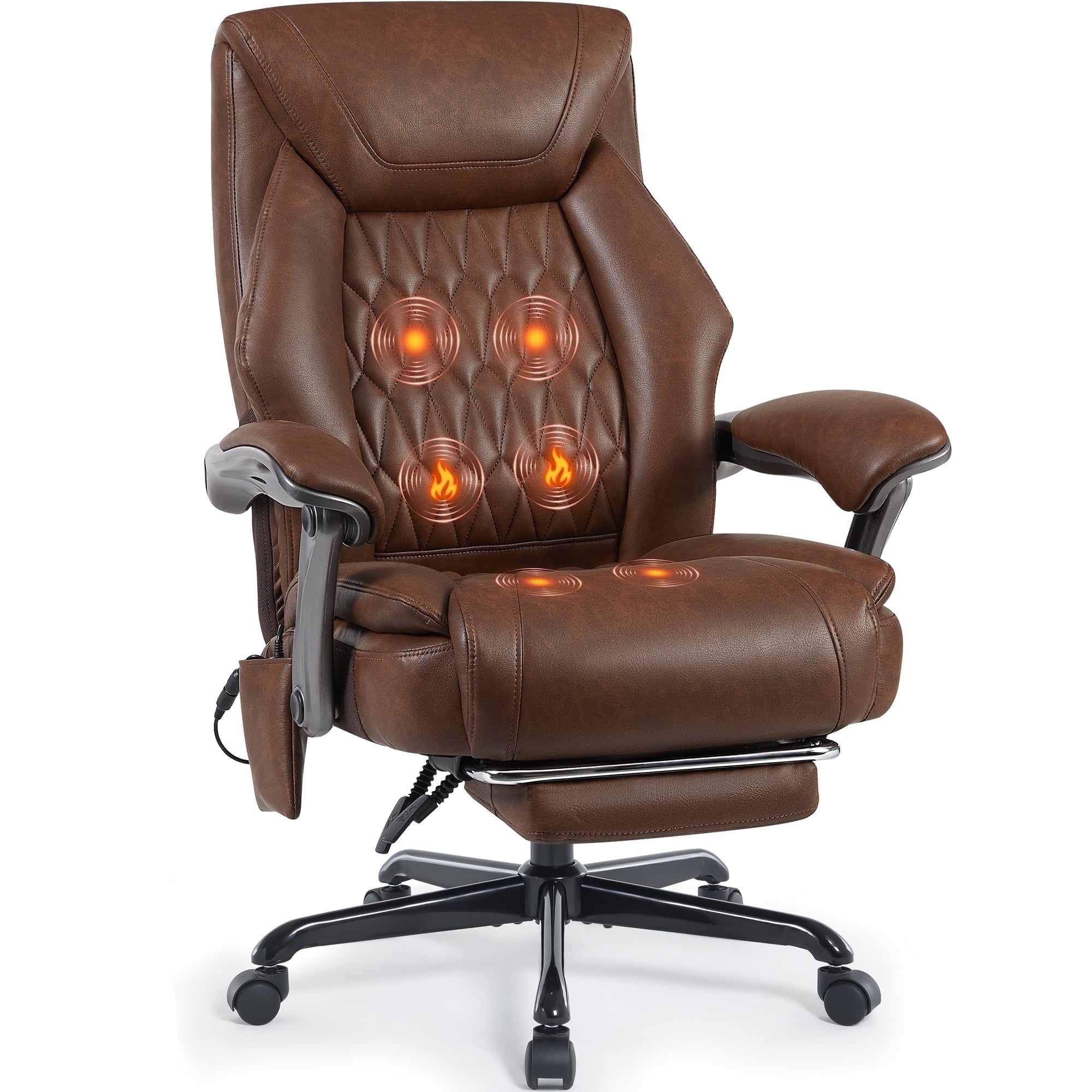 Heated Massage Office Chair with 6 Points Vibration, Reclining Ergonomic Desk Chair with Footrest for Extra Comfort, PU Leather High Back Executive Computer Chair, Thick Padded Massage Chair