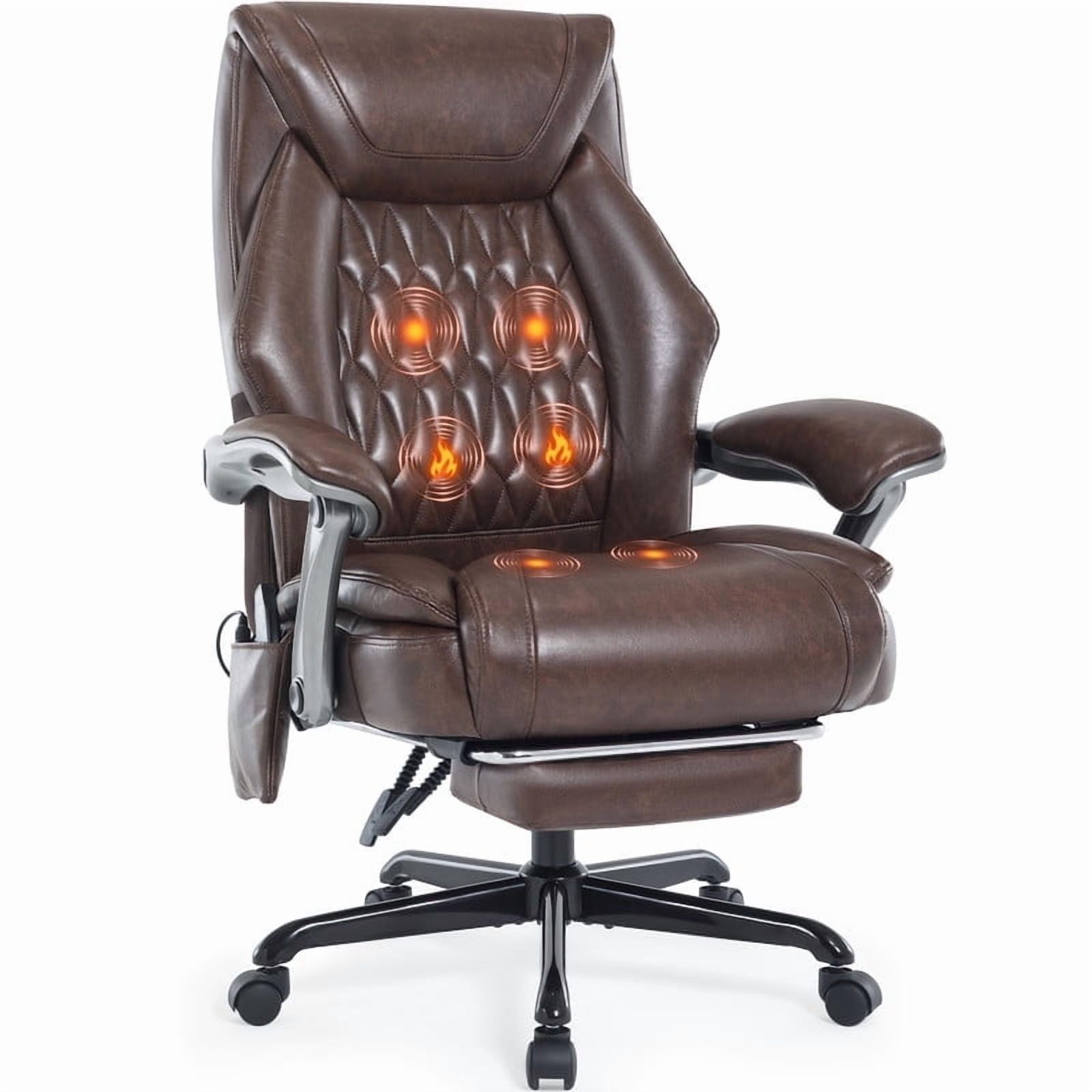 Heated Massage Office Chair with 6 Points Vibration, Reclining Ergonomic Desk Chair with Footrest for Extra Comfort, PU Leather High Back Executive Computer Chair, Thick Padded Massage Chair