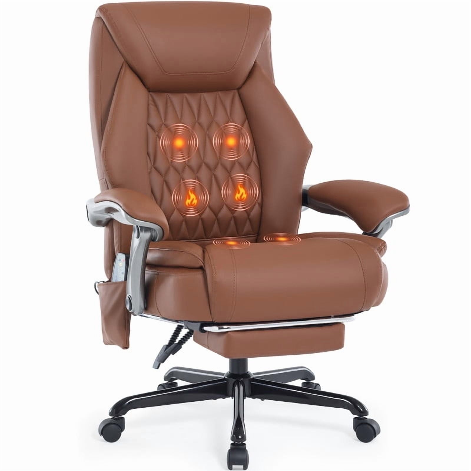 Heated Massage Office Chair with 6 Points Vibration, Reclining Ergonomic Desk Chair with Footrest for Extra Comfort, PU Leather High Back Executive Computer Chair, Thick Padded Massage Chair