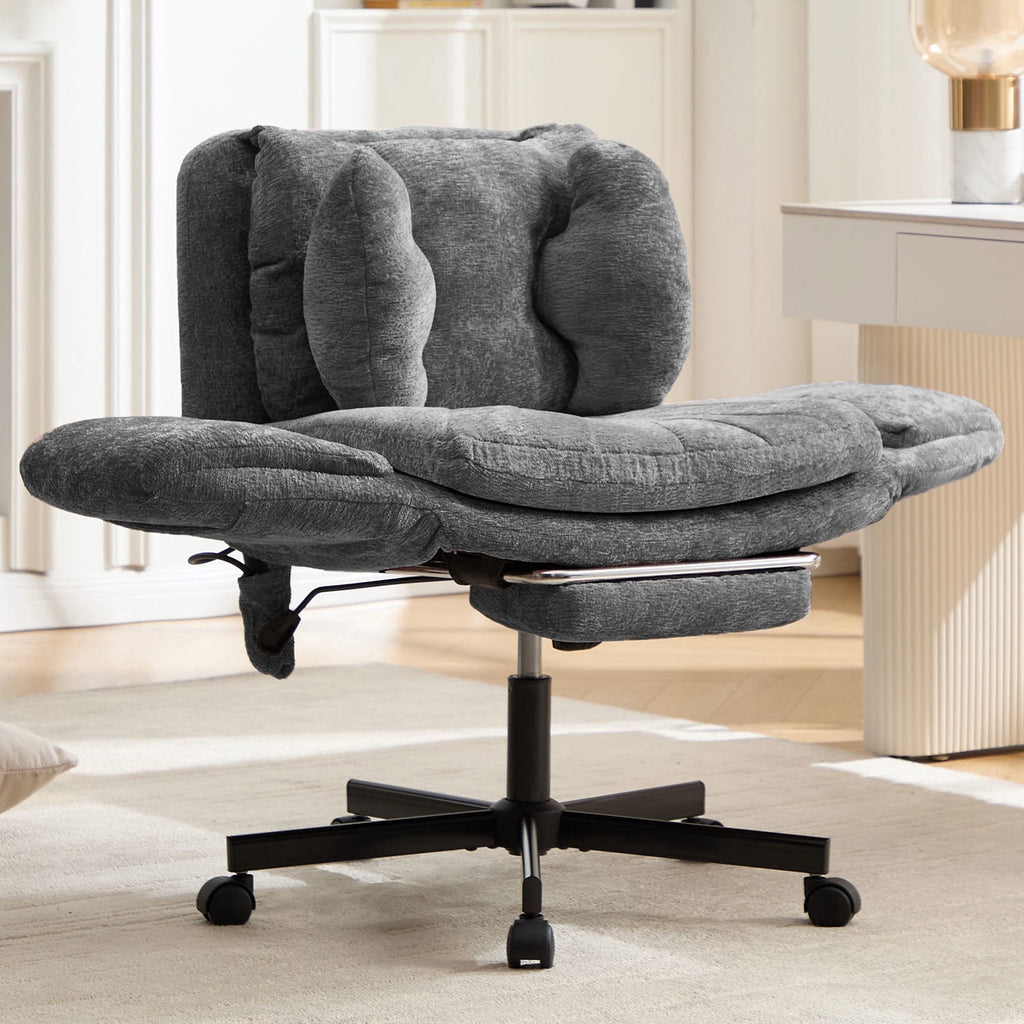 Hforesty Cross Legged Office Chair, Inflatable Flip-up Back & Wide Seat, 5-Position Armrests & Footrest, Ergonomic Task Chair for Home Office, Gray