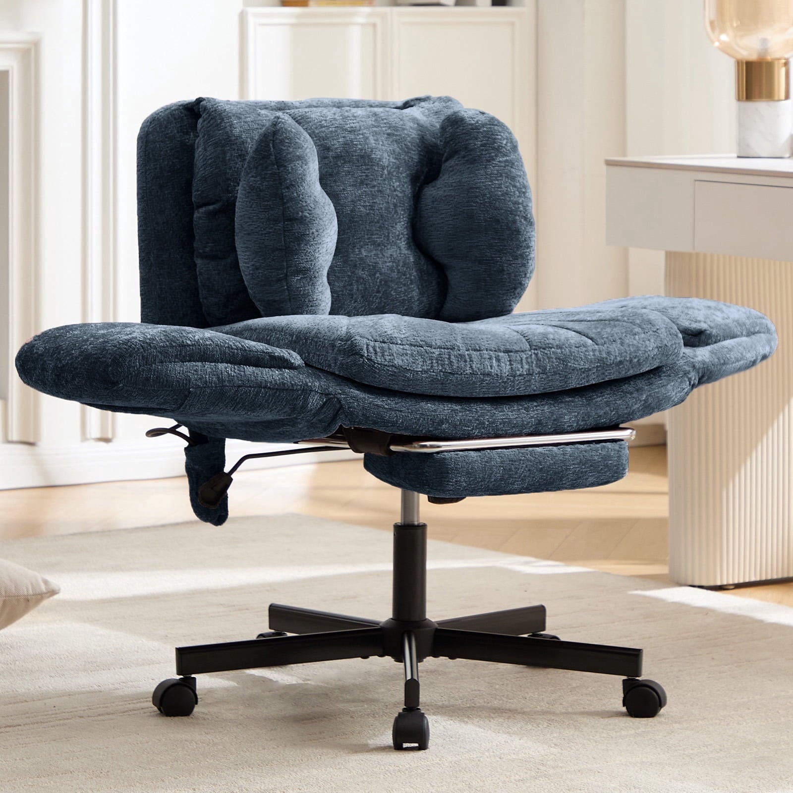 Hforesty Cross Legged Office Chair, Inflatable Flip-up Back & Wide Seat, 5-Position Armrests & Footrest, Ergonomic Task Chair for Home Office, Gray